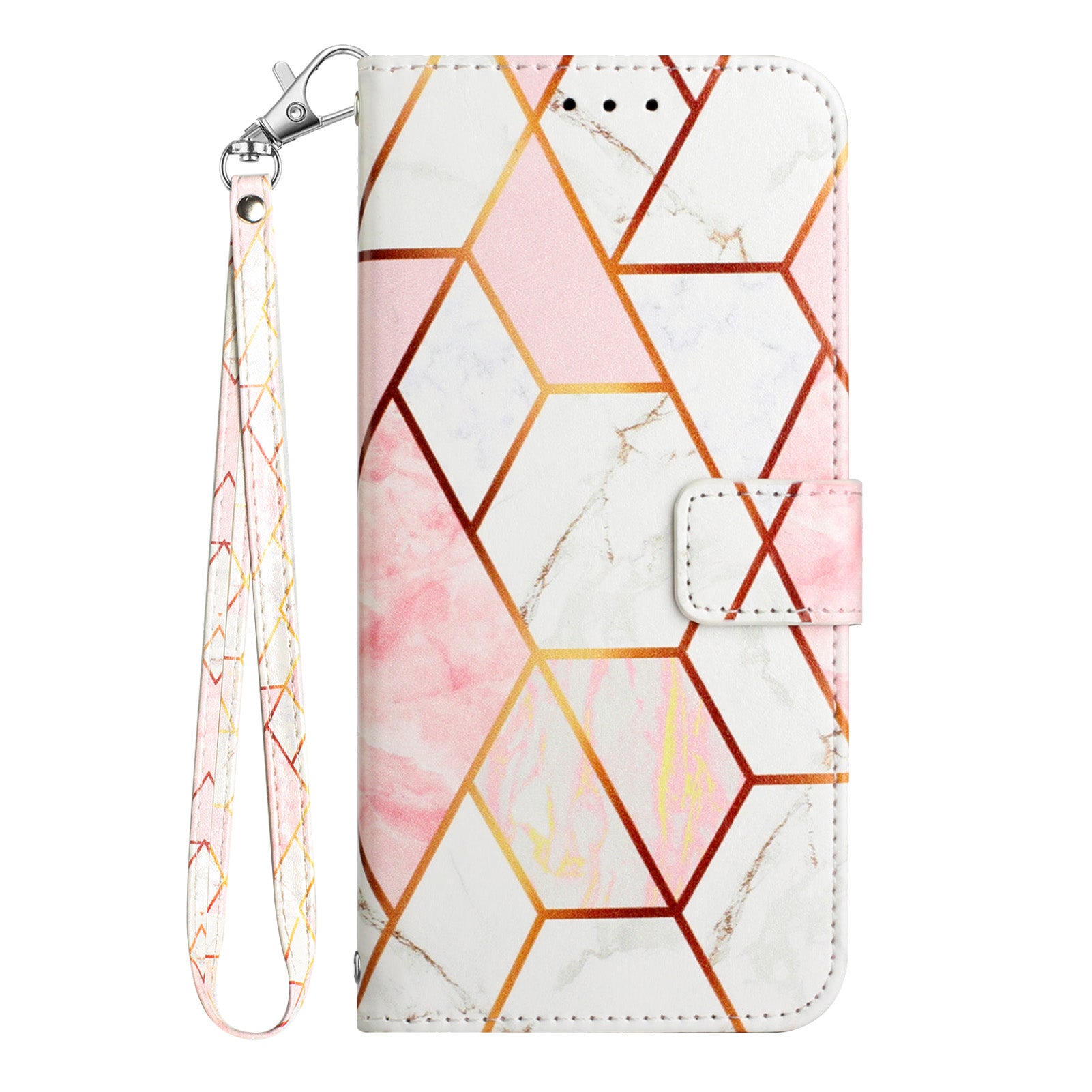 For Xiaomi Poco M8 Pro 5G / Redmi Note 15 Pro+ 5G (Global) Case with Strap Marble Pattern Leather Phone Cover Card Holder - Pink / White LS002