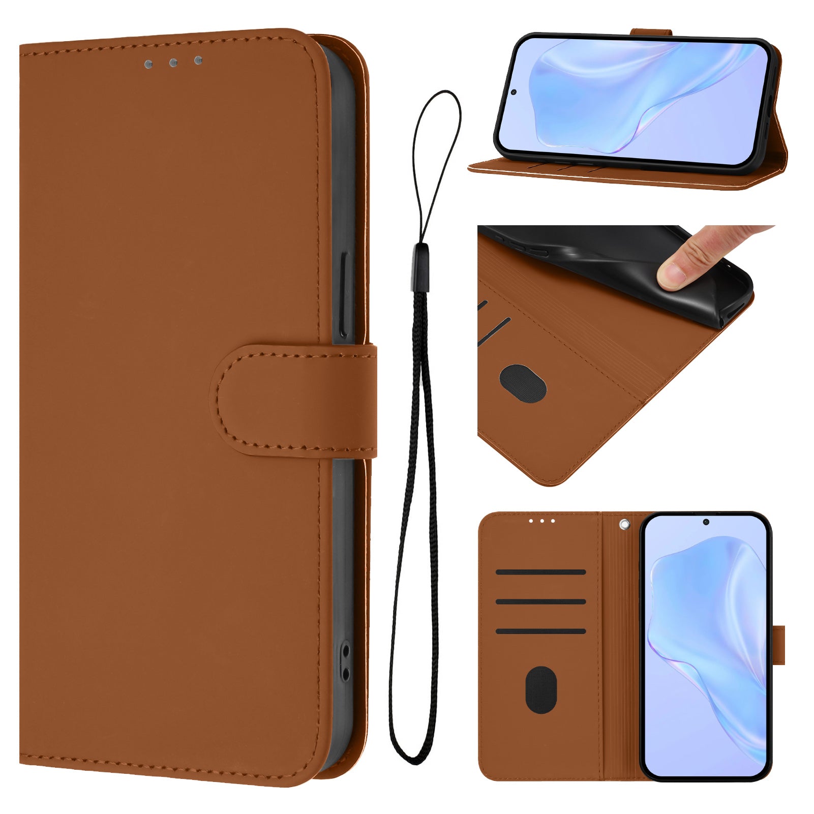 For Xiaomi Poco M8 Pro 5G / Redmi Note 15 Pro+ 5G (Global) Case Solid Color Wallet Leather Phone Cover with Strap - Brown