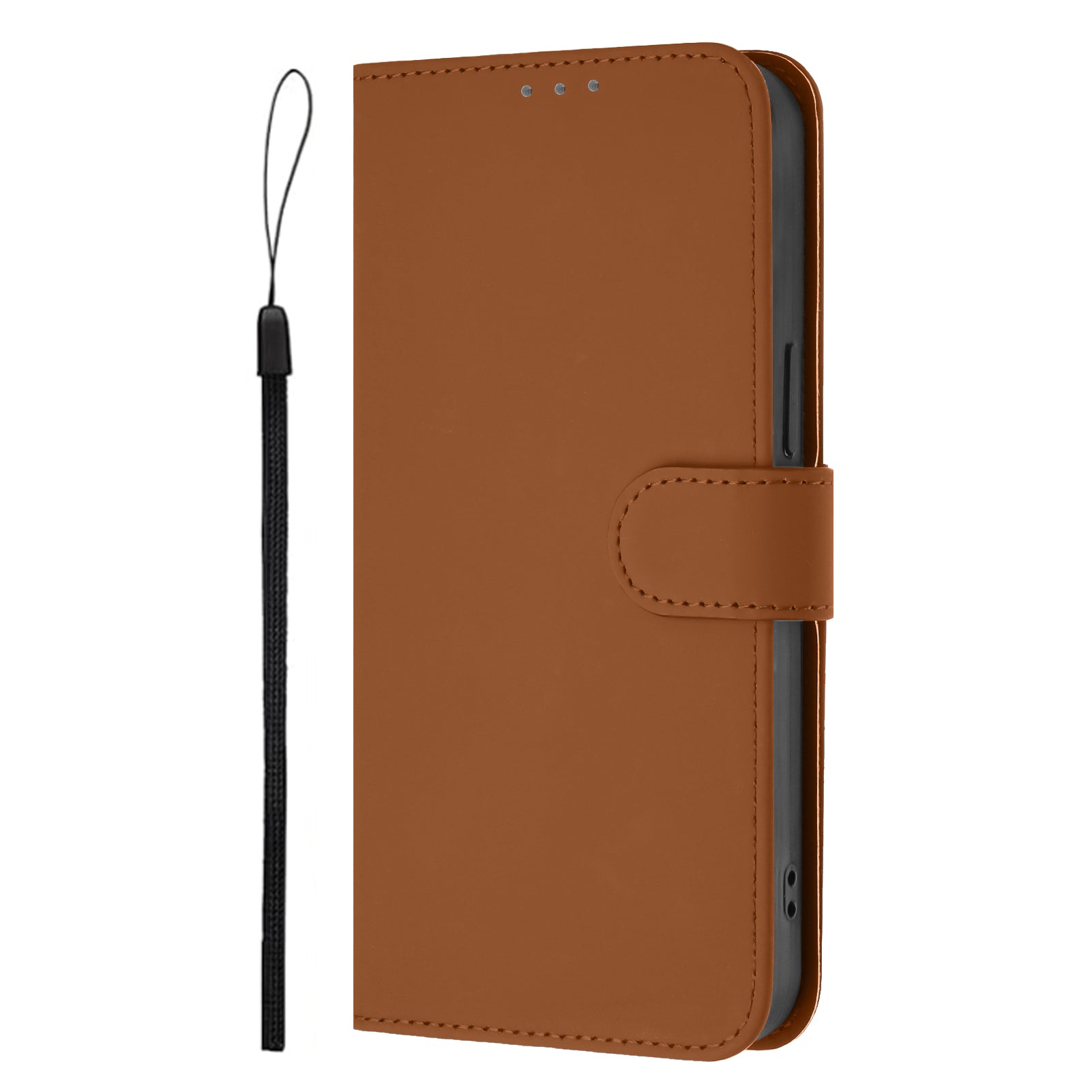 For Xiaomi Poco M8 Pro 5G / Redmi Note 15 Pro+ 5G (Global) Case Solid Color Wallet Leather Phone Cover with Strap - Brown