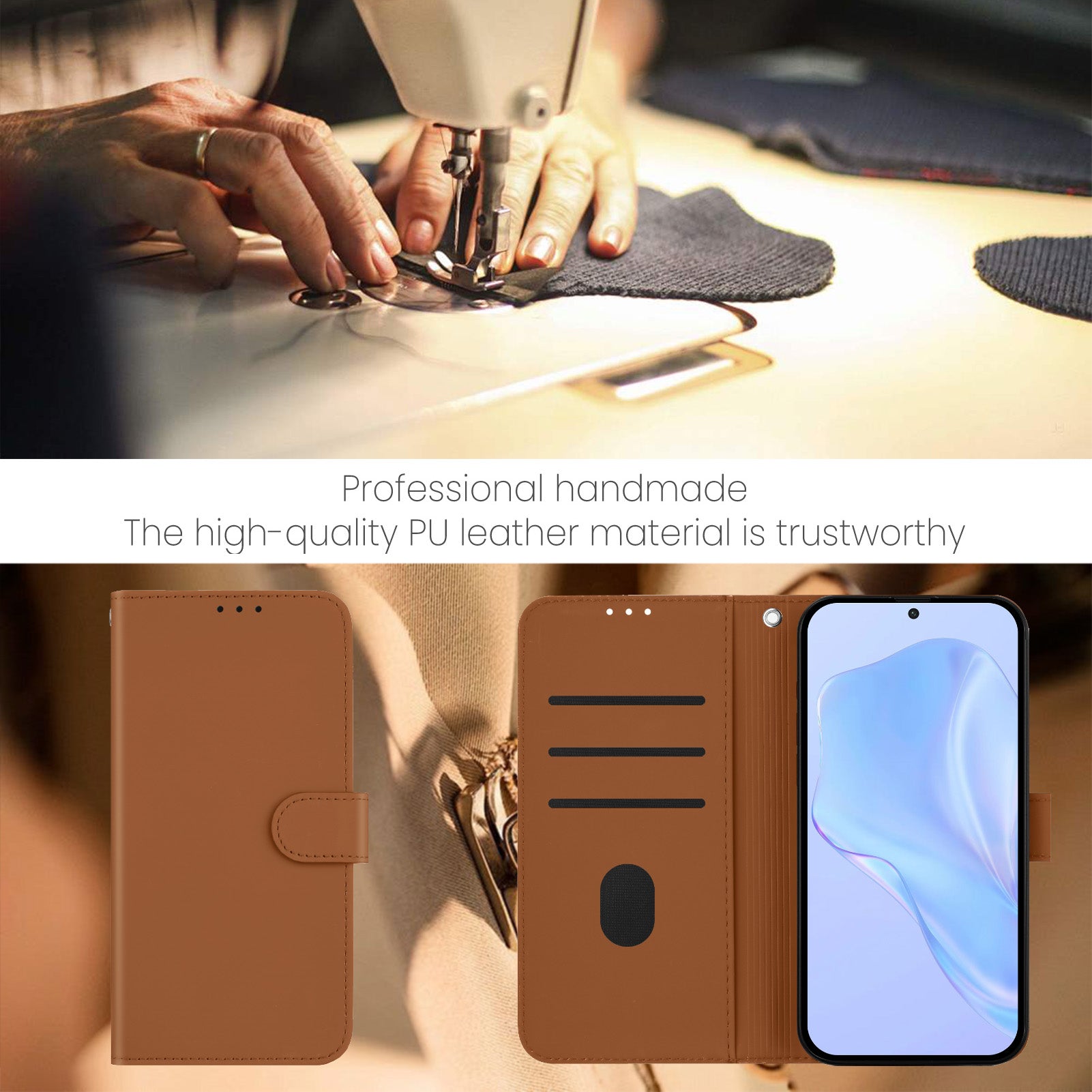For Xiaomi Poco M8 Pro 5G / Redmi Note 15 Pro+ 5G (Global) Case Solid Color Wallet Leather Phone Cover with Strap - Brown