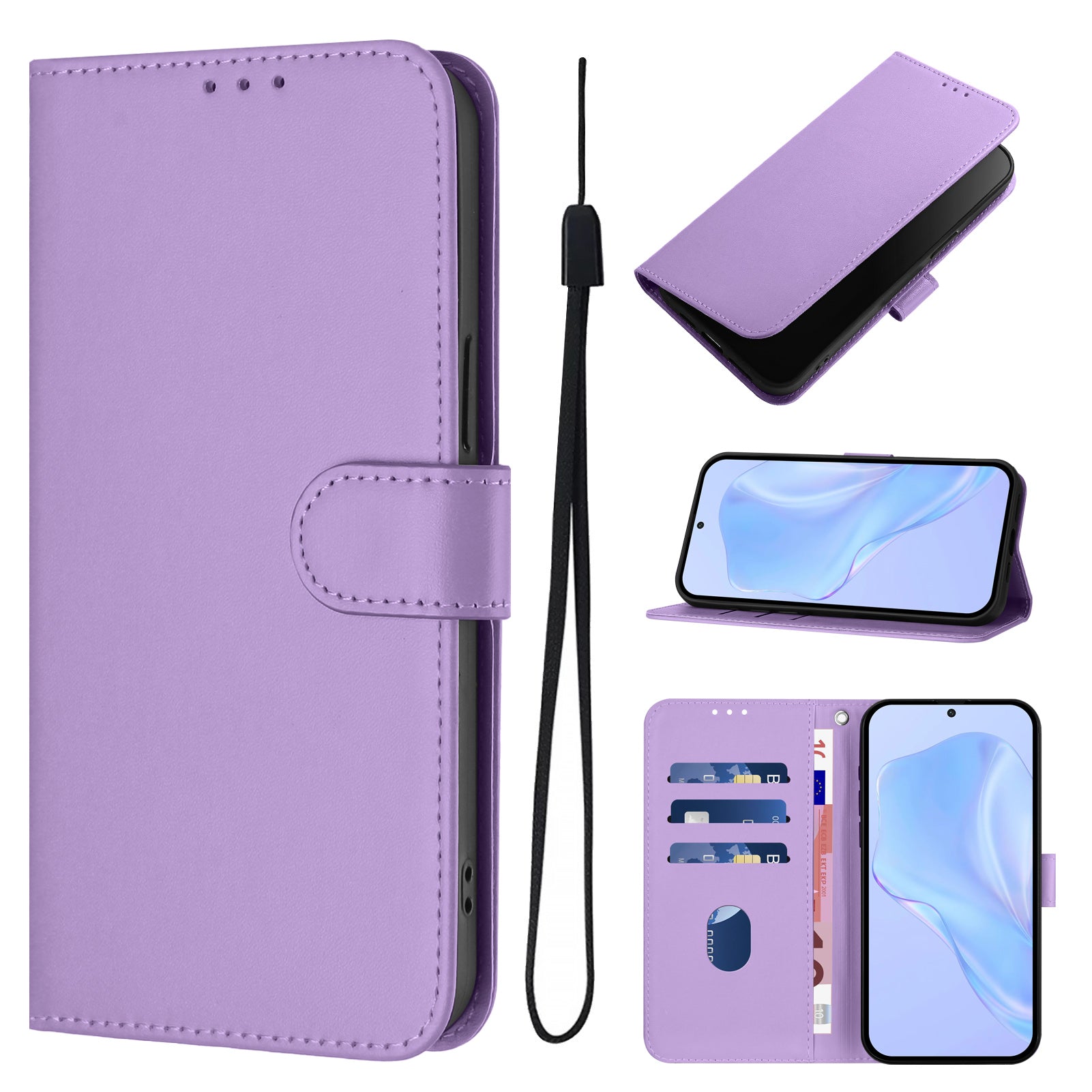For Xiaomi Poco M8 Pro 5G / Redmi Note 15 Pro+ 5G (Global) Case Solid Color Wallet Leather Phone Cover with Strap - Lavender