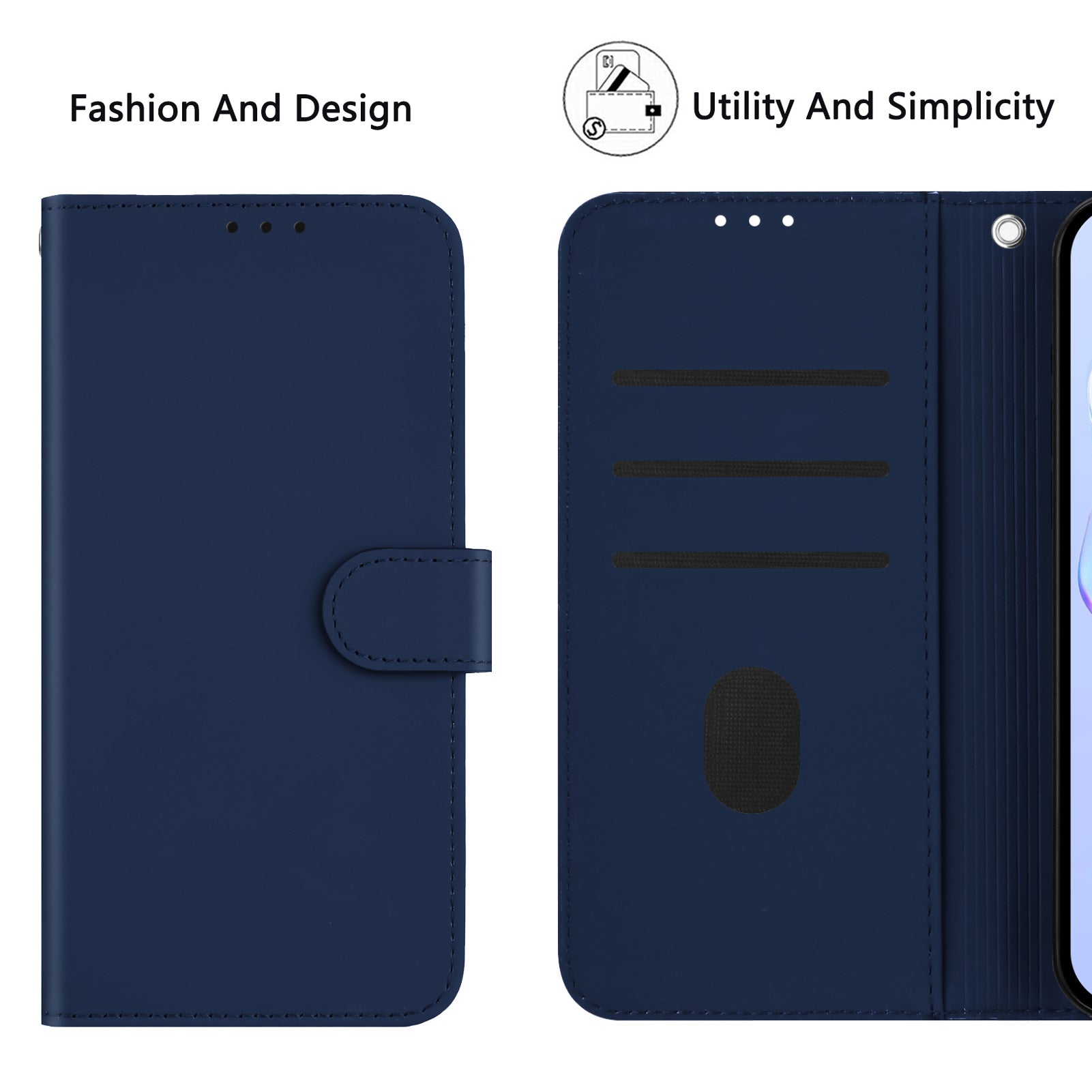 For Xiaomi Poco M8 Pro 5G / Redmi Note 15 Pro+ 5G (Global) Case Solid Color Wallet Leather Phone Cover with Strap - Navy Blue