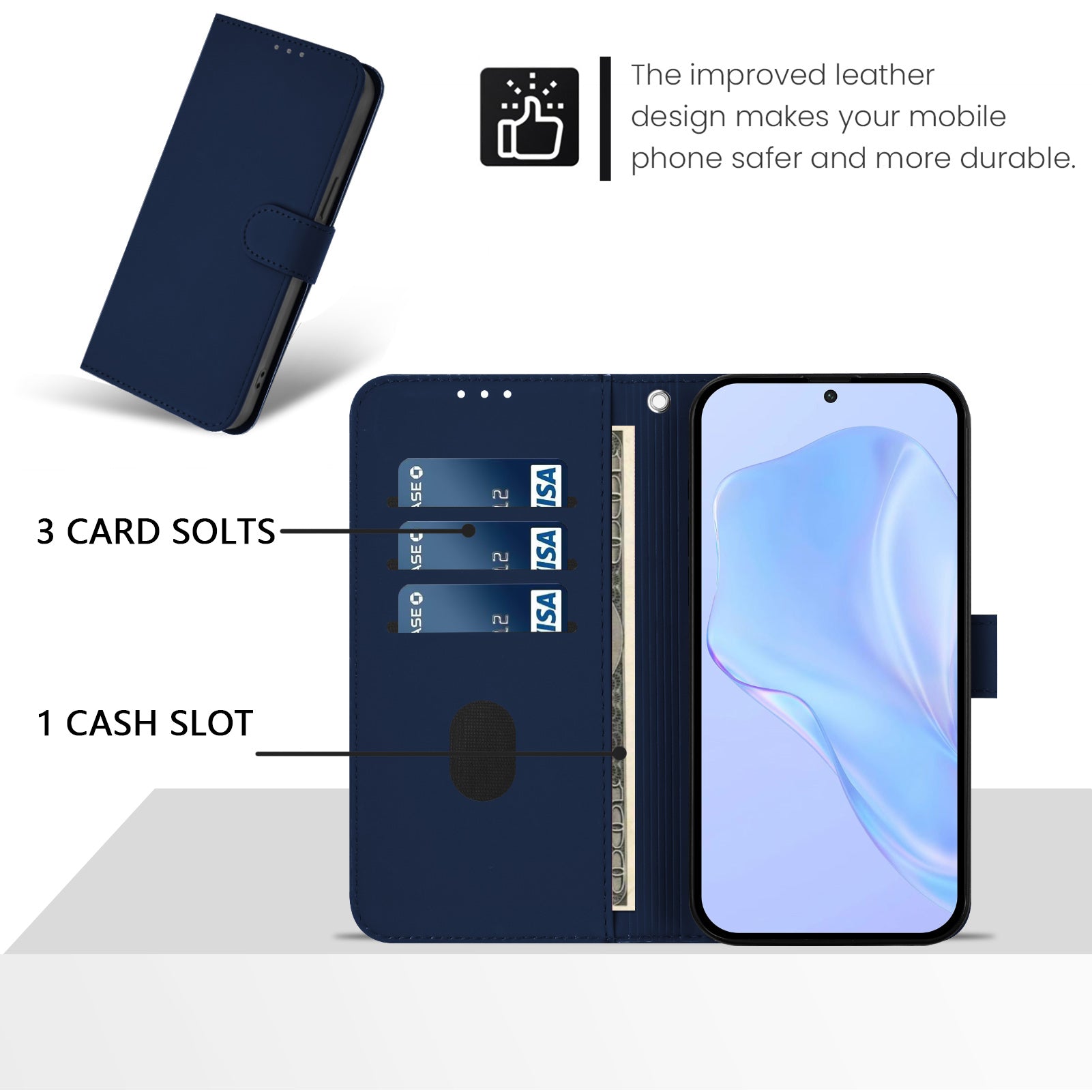 For Xiaomi Poco M8 Pro 5G / Redmi Note 15 Pro+ 5G (Global) Case Solid Color Wallet Leather Phone Cover with Strap - Navy Blue
