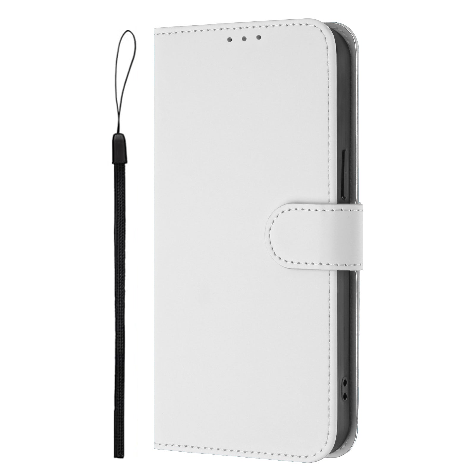 For Xiaomi Poco M8 Pro 5G / Redmi Note 15 Pro+ 5G (Global) Case Solid Color Wallet Leather Phone Cover with Strap - White