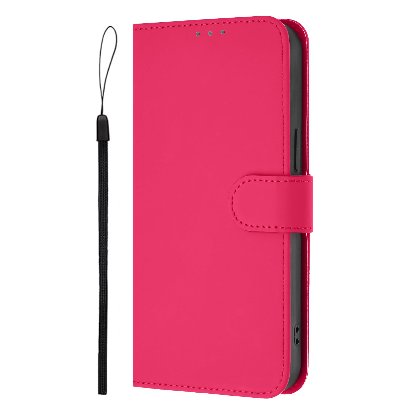 For Xiaomi Poco M8 Pro 5G / Redmi Note 15 Pro+ 5G (Global) Case Solid Color Wallet Leather Phone Cover with Strap - Rose Red