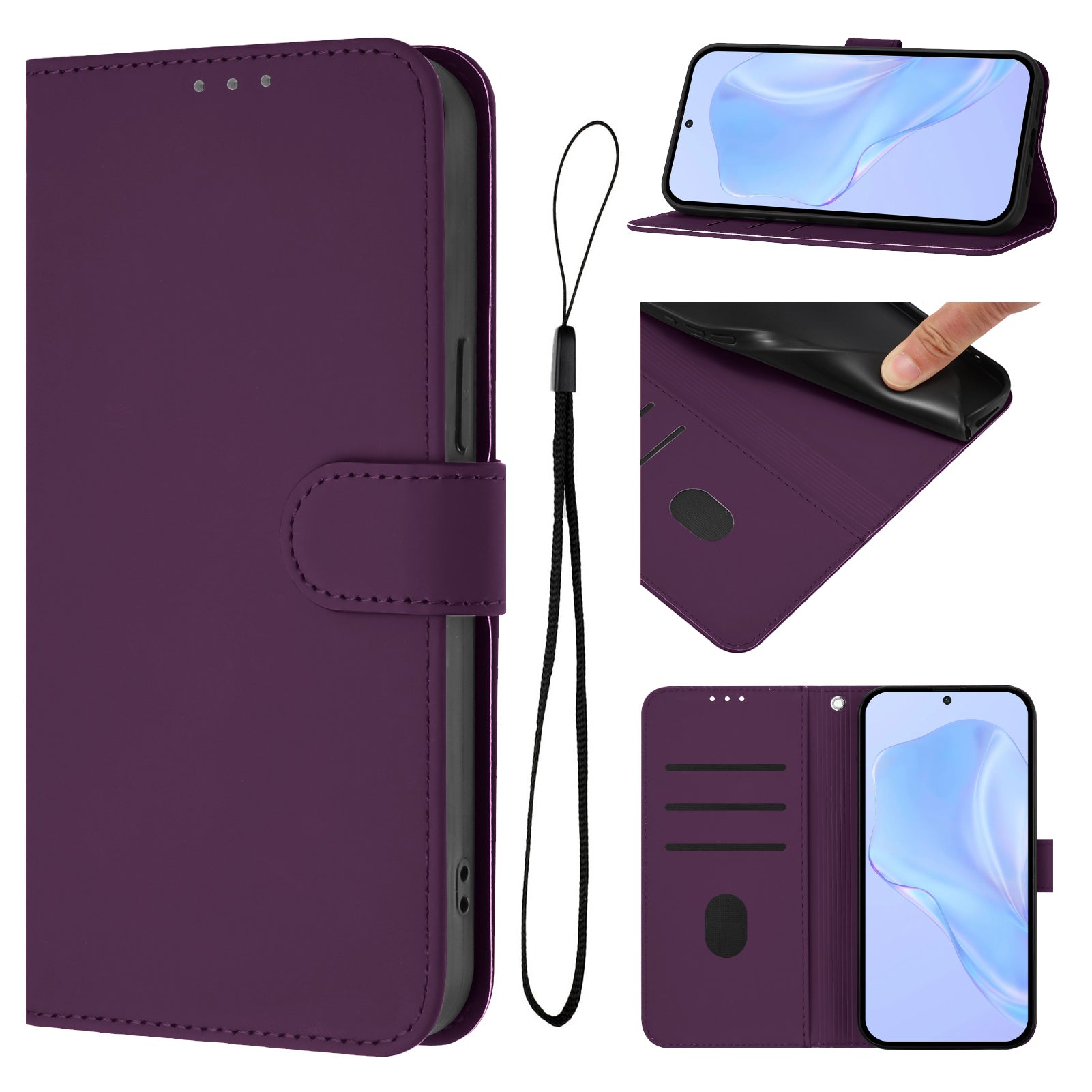 For Xiaomi Poco M8 Pro 5G / Redmi Note 15 Pro+ 5G (Global) Case Solid Color Wallet Leather Phone Cover with Strap - Voilet