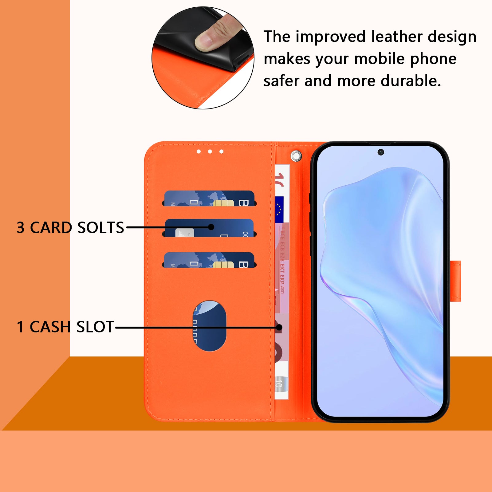 For Xiaomi Poco M8 Pro 5G / Redmi Note 15 Pro+ 5G (Global) Case Solid Color Wallet Leather Phone Cover with Strap - Orange