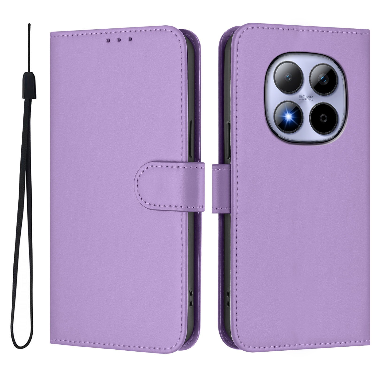For Xiaomi Redmi Note 15 Pro 5G (Global) Case Solid Color Wallet Leather Phone Cover with Strap - Lavender