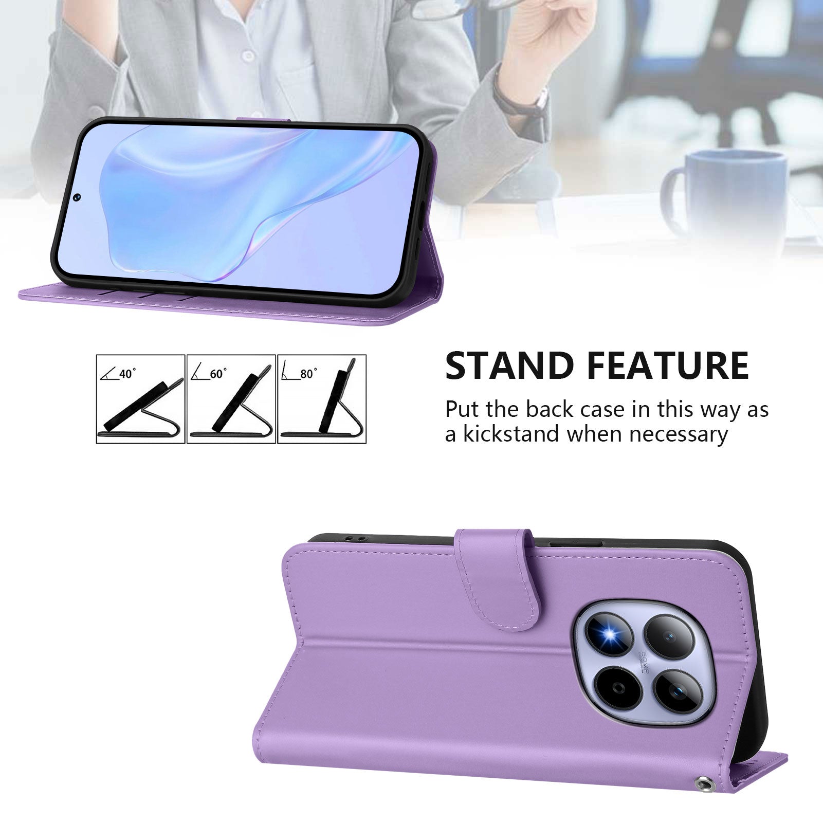 For Xiaomi Redmi Note 15 Pro 5G (Global) Case Solid Color Wallet Leather Phone Cover with Strap - Lavender