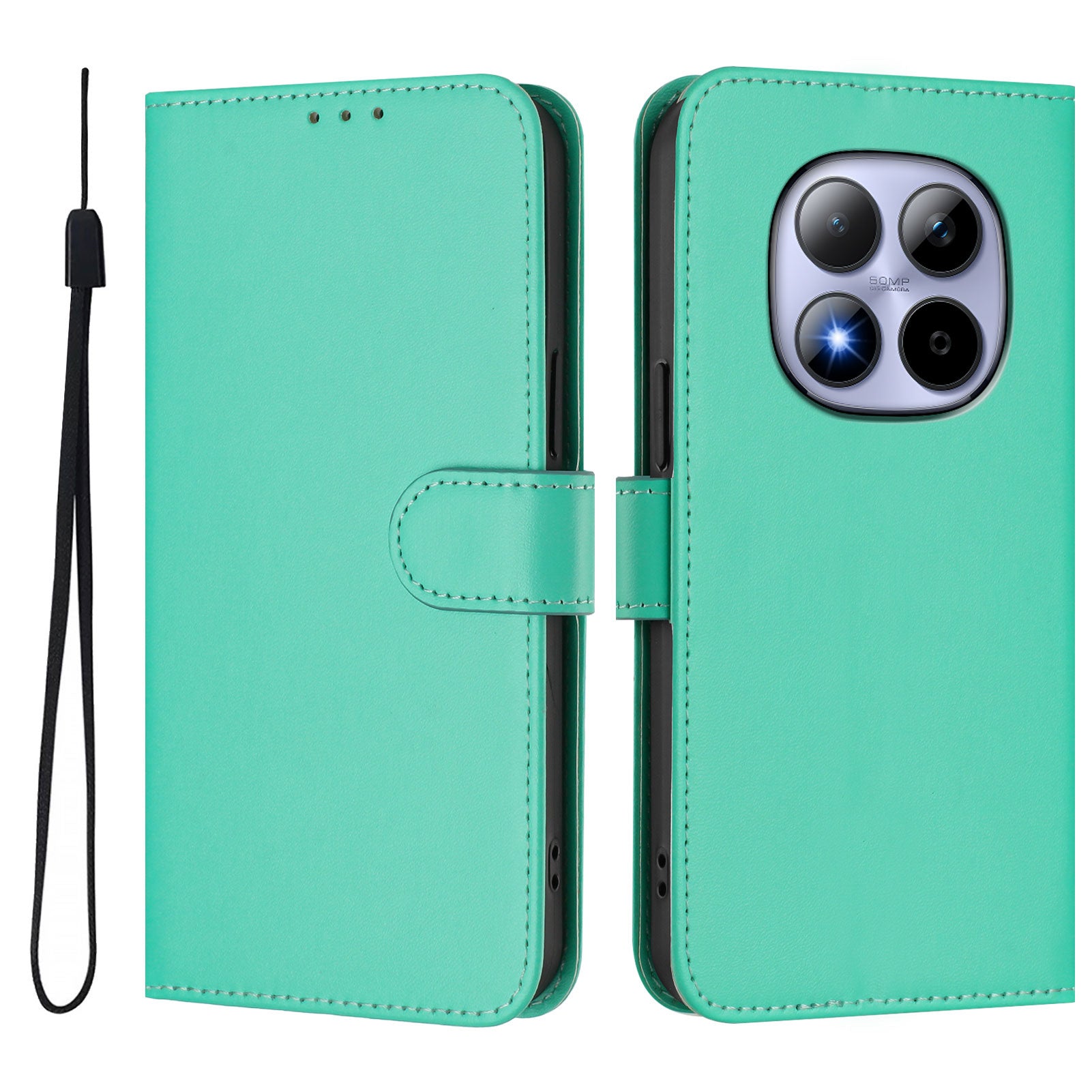 For Xiaomi Redmi Note 15 Pro 5G (Global) Case Solid Color Wallet Leather Phone Cover with Strap - Green