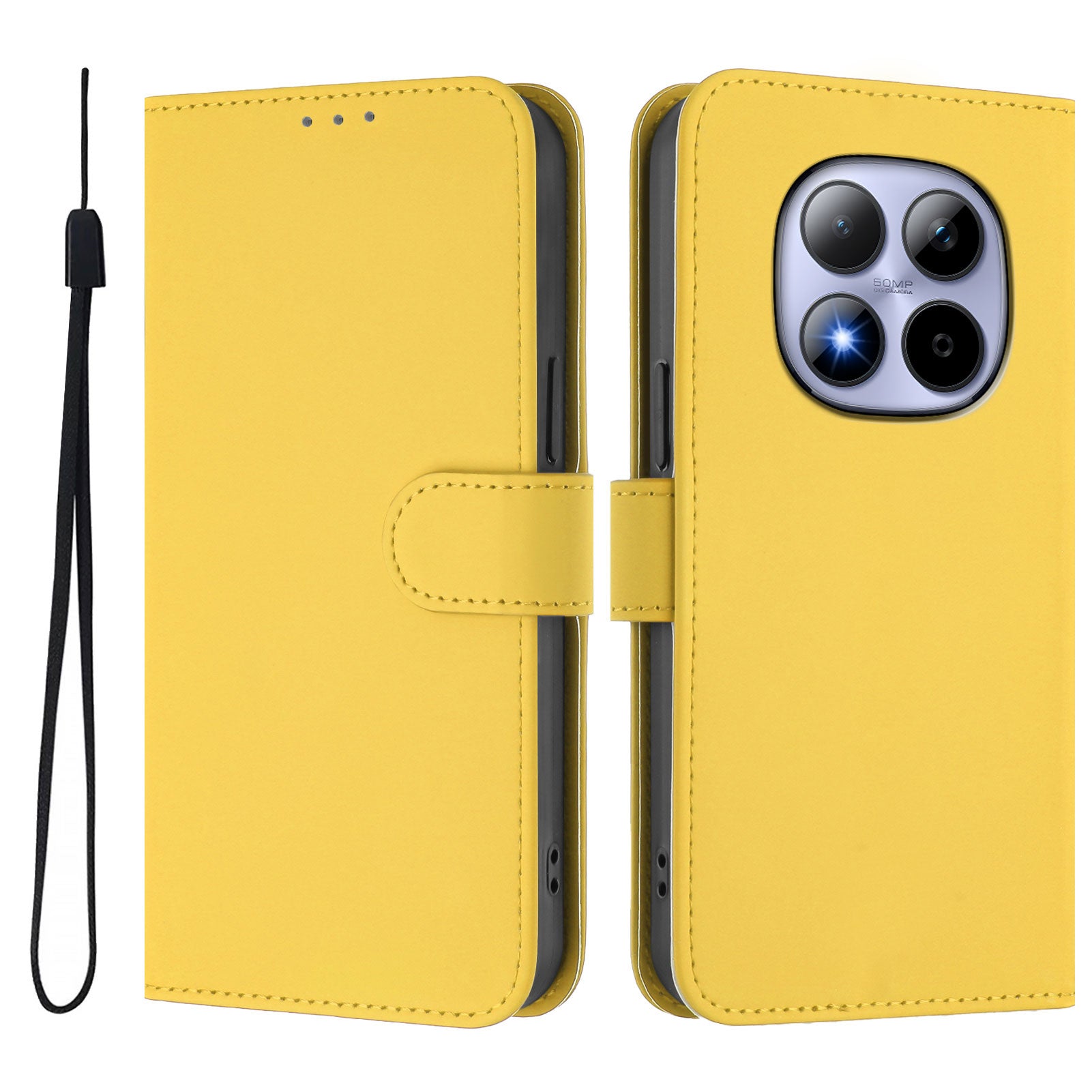 For Xiaomi Redmi Note 15 Pro 5G (Global) Case Solid Color Wallet Leather Phone Cover with Strap - Lemon