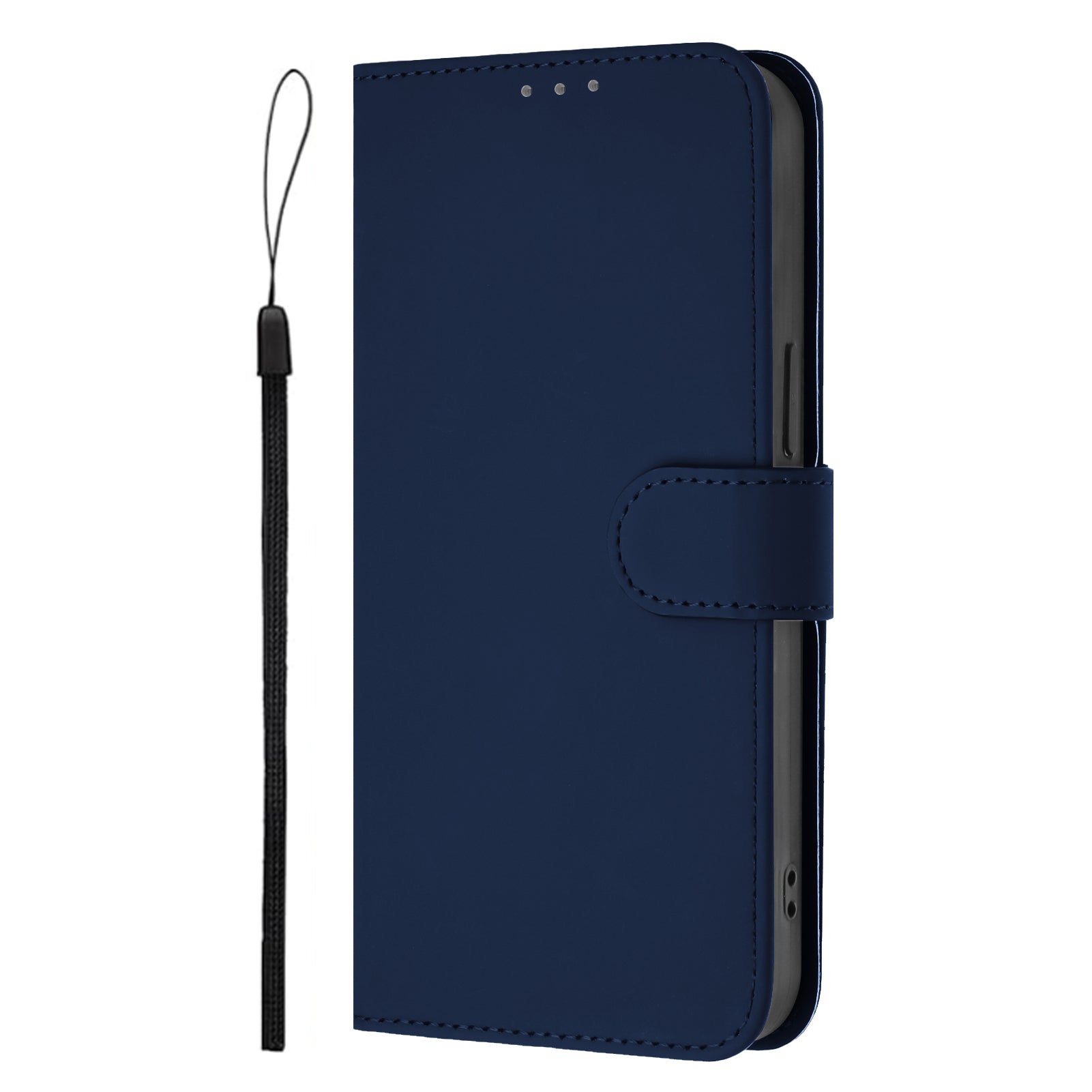 For Xiaomi Redmi Note 15 Pro 5G (Global) Case Solid Color Wallet Leather Phone Cover with Strap - Navy Blue