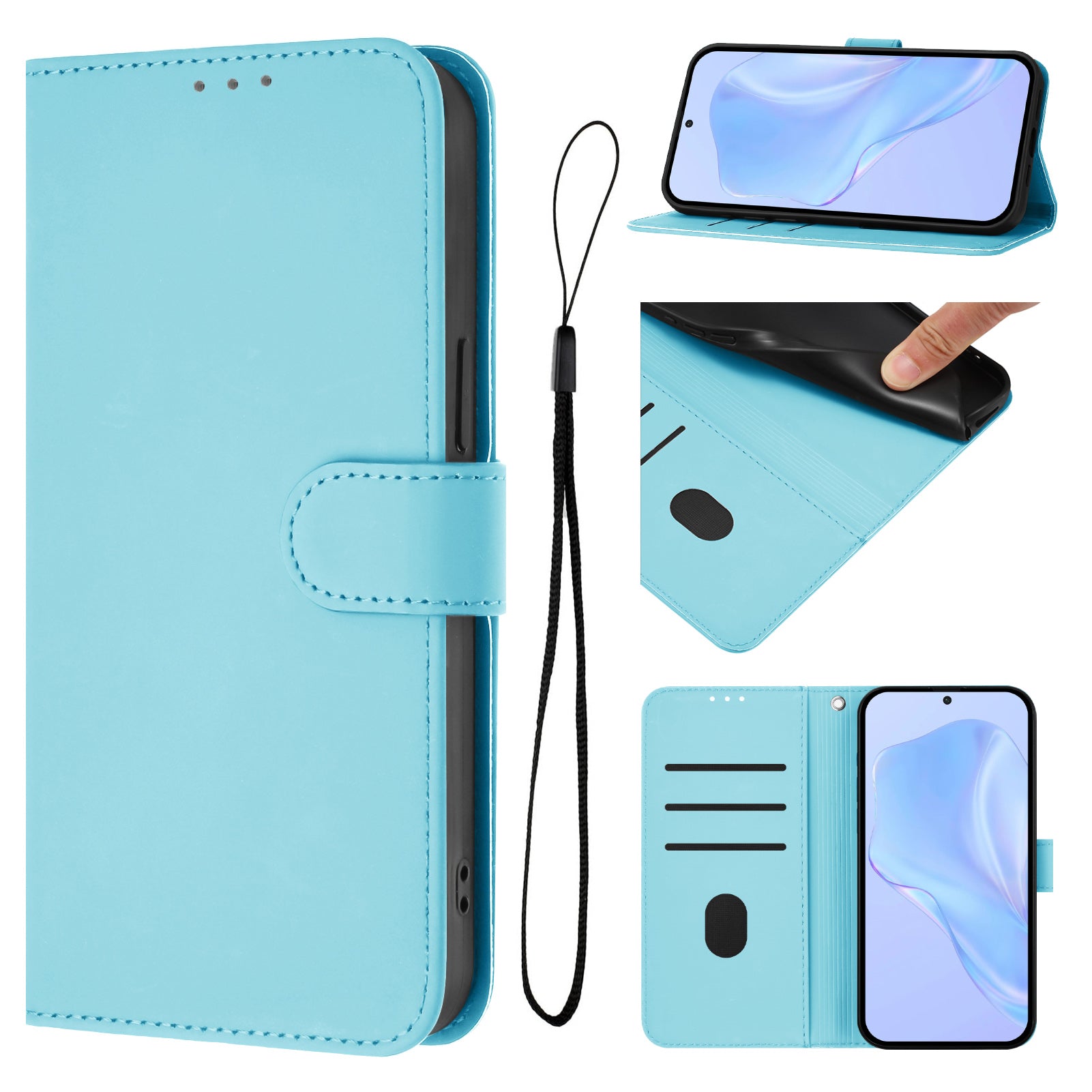 For Xiaomi Redmi Note 15 Pro 5G (Global) Case Solid Color Wallet Leather Phone Cover with Strap - Sky Blue
