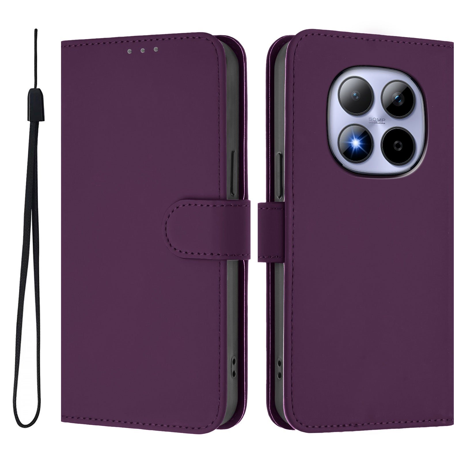 For Xiaomi Redmi Note 15 Pro 5G (Global) Case Solid Color Wallet Leather Phone Cover with Strap - Voilet