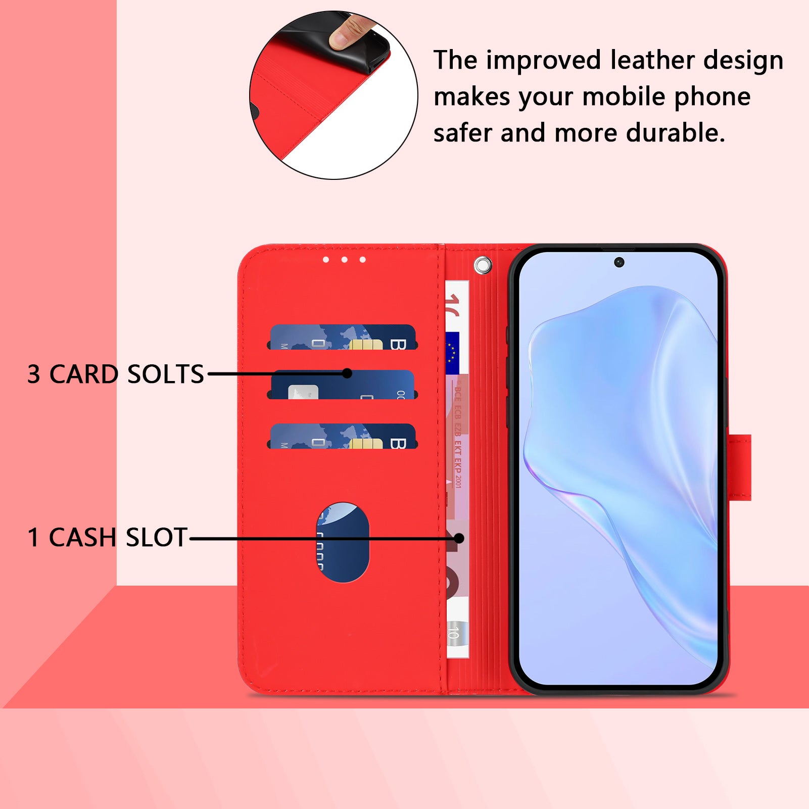 For Xiaomi Redmi Note 15 Pro 5G (Global) Case Solid Color Wallet Leather Phone Cover with Strap - Bright Red