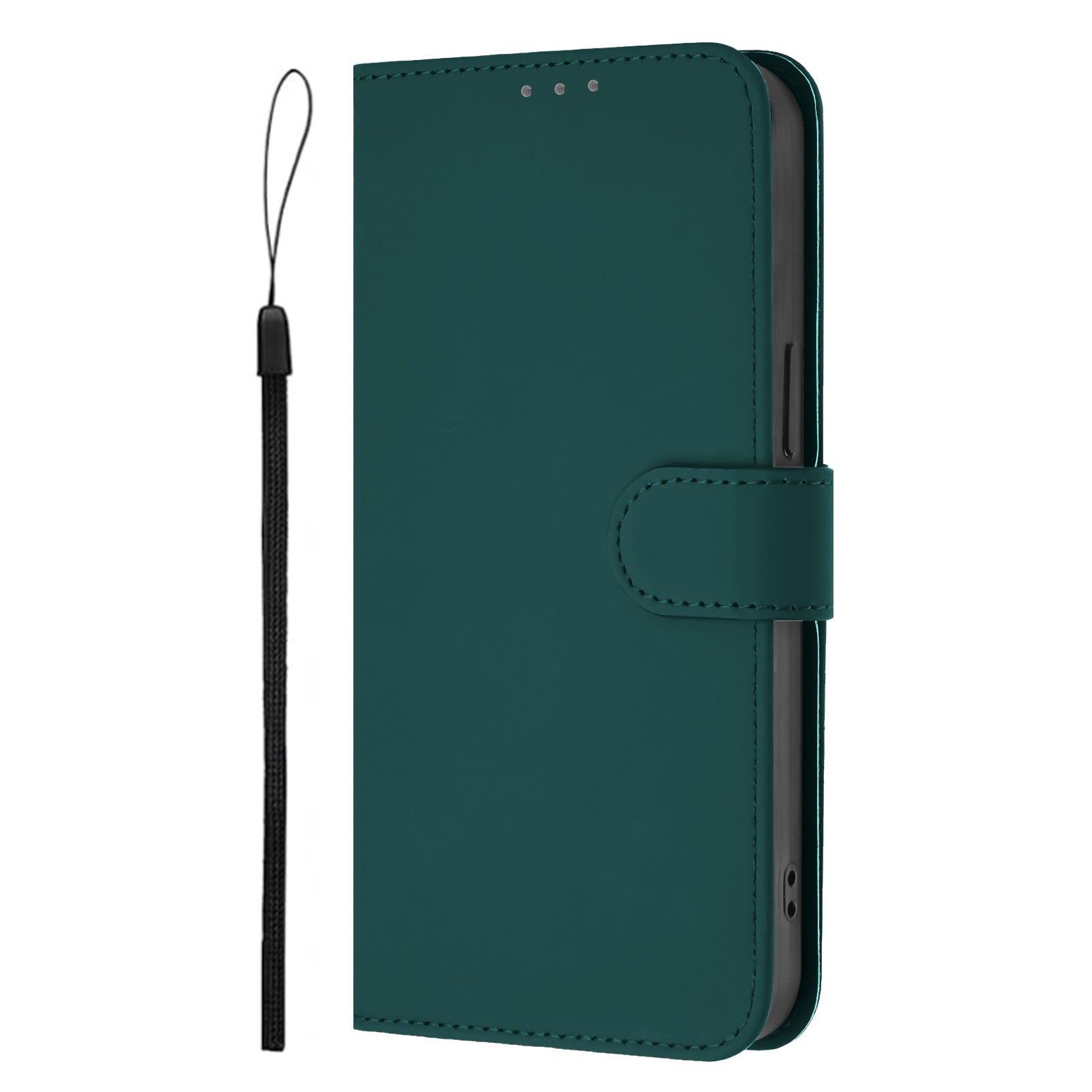 For Xiaomi Redmi Note 15 Pro 5G (Global) Case Solid Color Wallet Leather Phone Cover with Strap - Dark Green