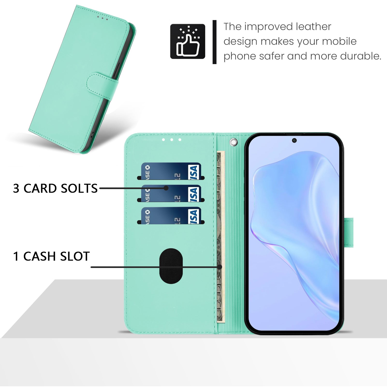 For Xiaomi Redmi Note 15 Pro 5G (Global) Case Solid Color Wallet Leather Phone Cover with Strap - Mint Green