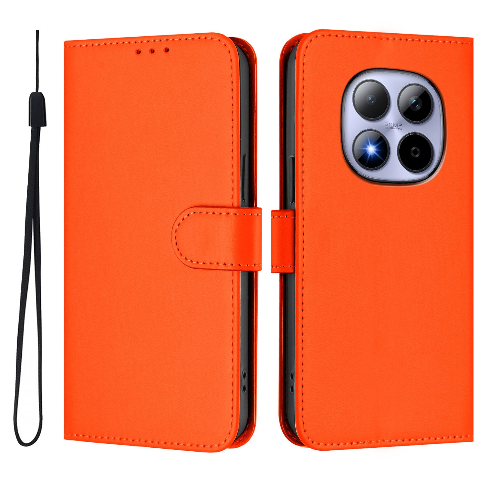 For Xiaomi Redmi Note 15 Pro 5G (Global) Case Solid Color Wallet Leather Phone Cover with Strap - Orange