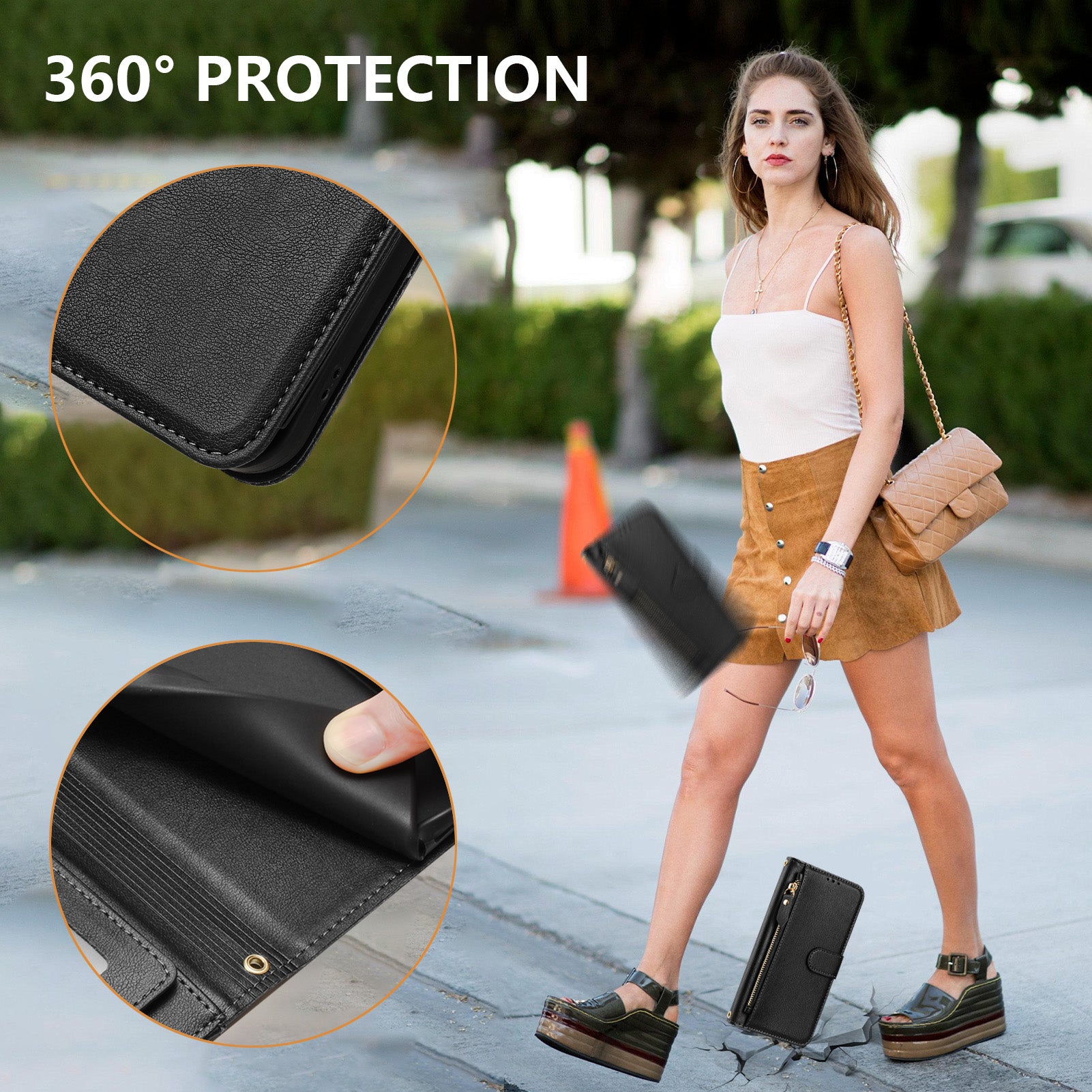 For Xiaomi Poco M8 Pro 5G / Redmi Note 15 Pro+ 5G (Global) Case Zipper Pocket Multiple Card Slots Leather Phone Cover - Black