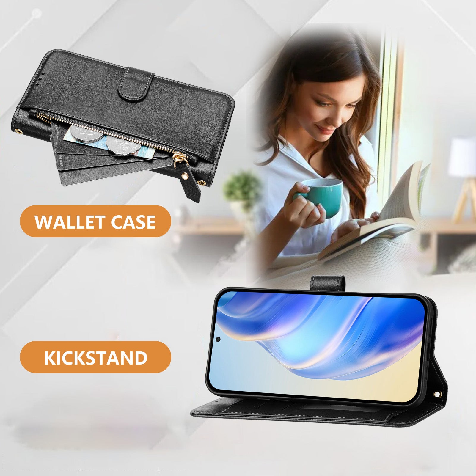 For Xiaomi Poco M8 Pro 5G / Redmi Note 15 Pro+ 5G (Global) Case Zipper Pocket Multiple Card Slots Leather Phone Cover - Black