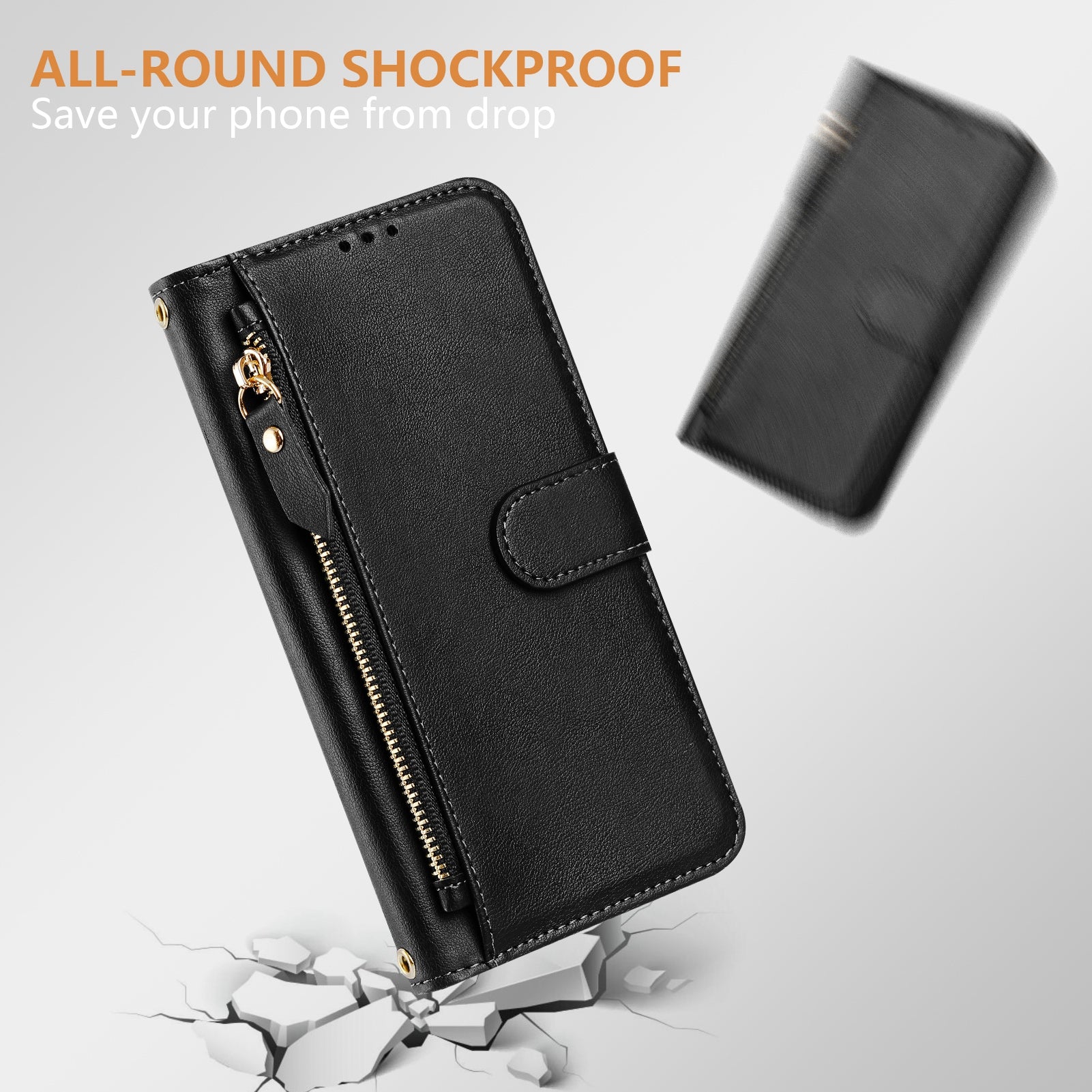 For Xiaomi Poco M8 Pro 5G / Redmi Note 15 Pro+ 5G (Global) Case Zipper Pocket Multiple Card Slots Leather Phone Cover - Black