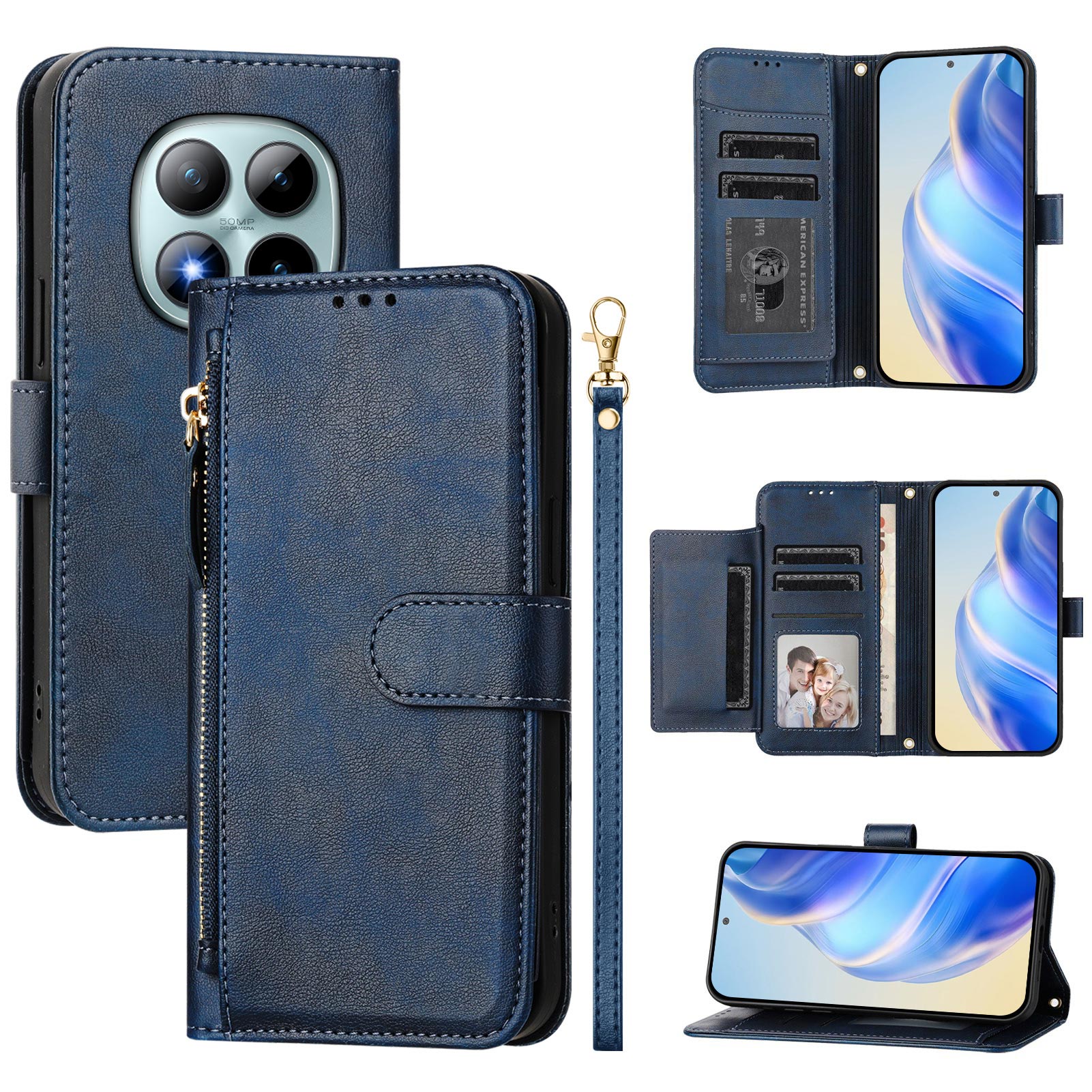For Xiaomi Poco M8 Pro 5G / Redmi Note 15 Pro+ 5G (Global) Case Zipper Pocket Multiple Card Slots Leather Phone Cover - Blue