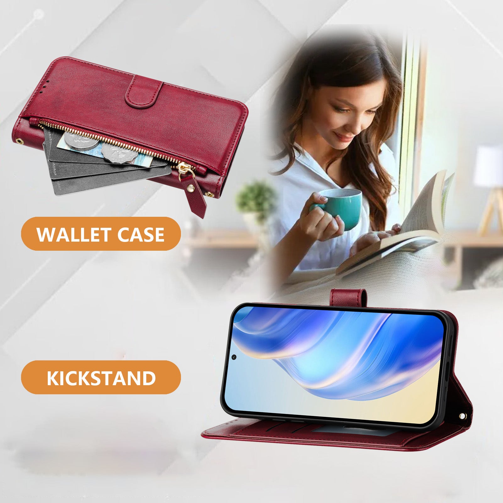 For Xiaomi Redmi Note 15 Pro 5G (Global) Case Zipper Pocket Multiple Card Slots Leather Phone Cover - Red