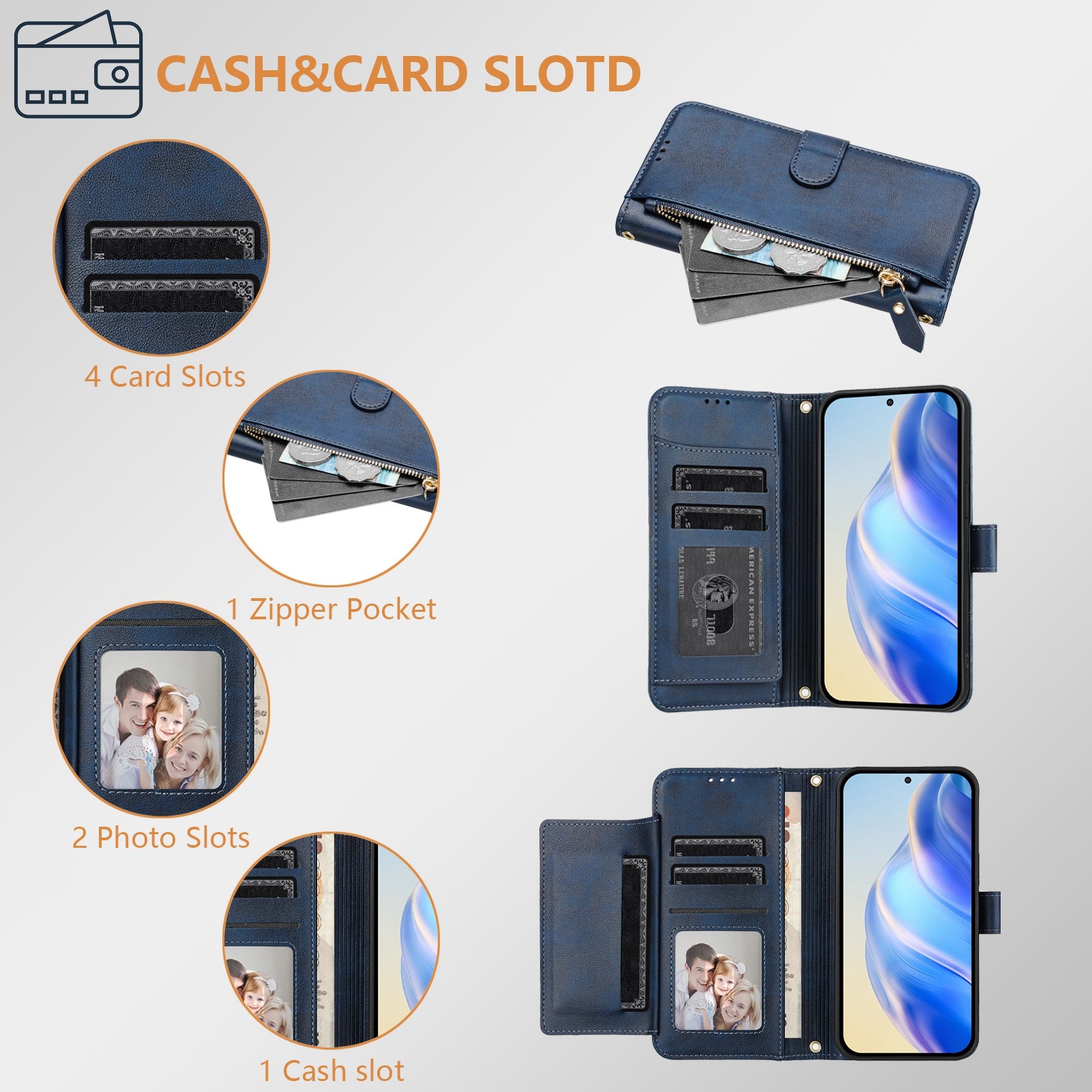 For Xiaomi Redmi Note 15 Pro 5G (Global) Case Zipper Pocket Multiple Card Slots Leather Phone Cover - Blue