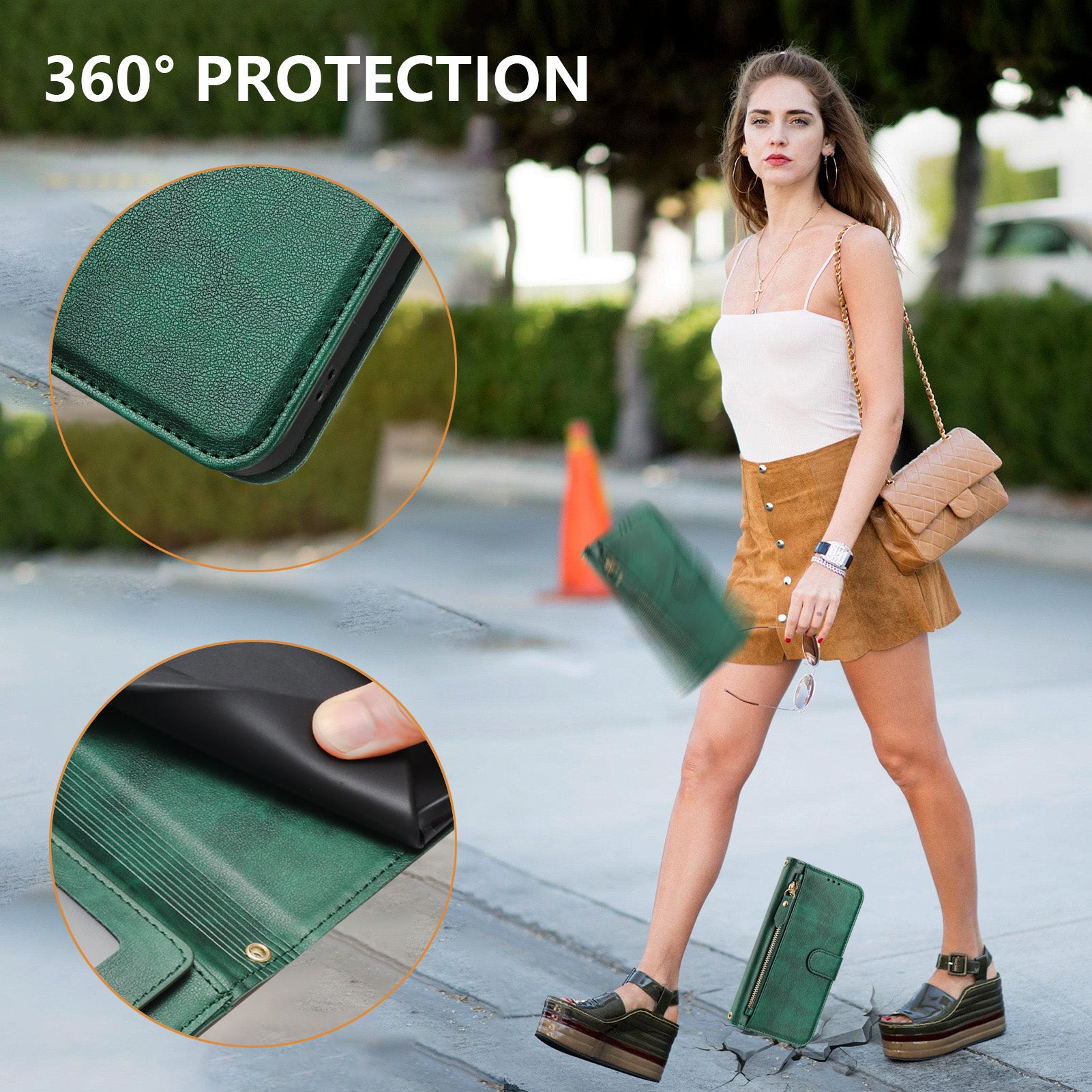 For Xiaomi Redmi Note 15 Pro 5G (Global) Case Zipper Pocket Multiple Card Slots Leather Phone Cover - Green