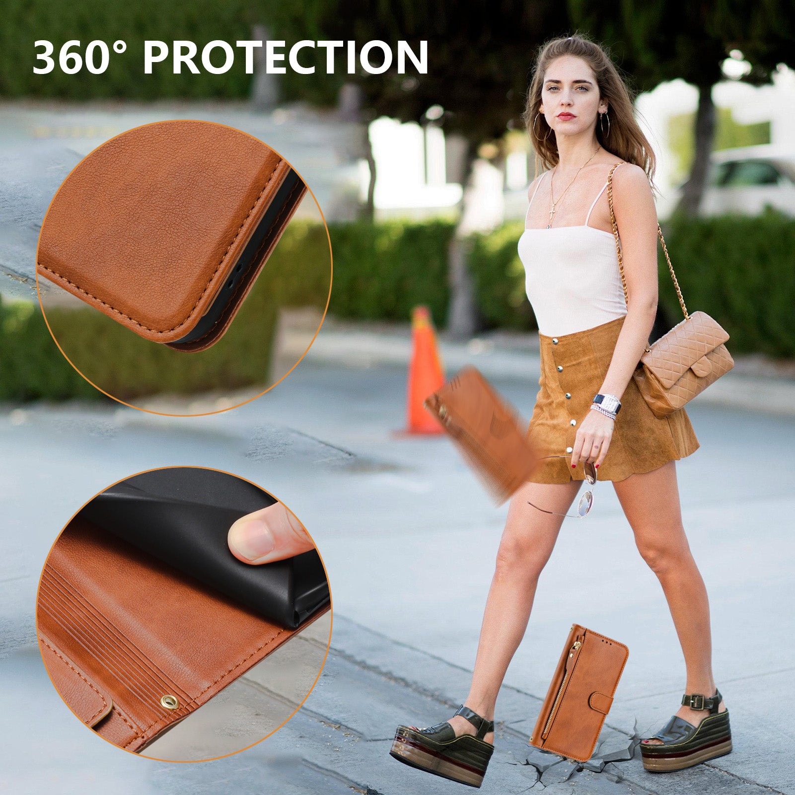 For Xiaomi Redmi Note 15 Pro 5G (Global) Case Zipper Pocket Multiple Card Slots Leather Phone Cover - Brown