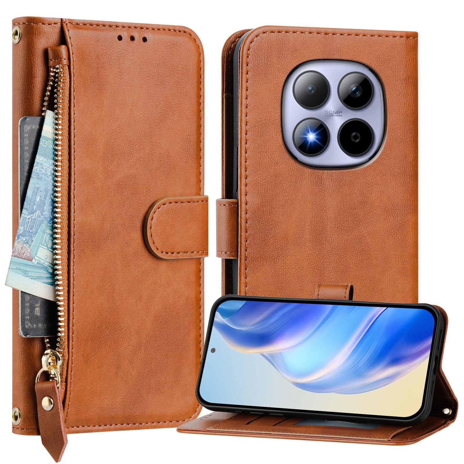 For Xiaomi Redmi Note 15 Pro 5G (Global) Case Zipper Pocket Multiple Card Slots Leather Phone Cover - Purple