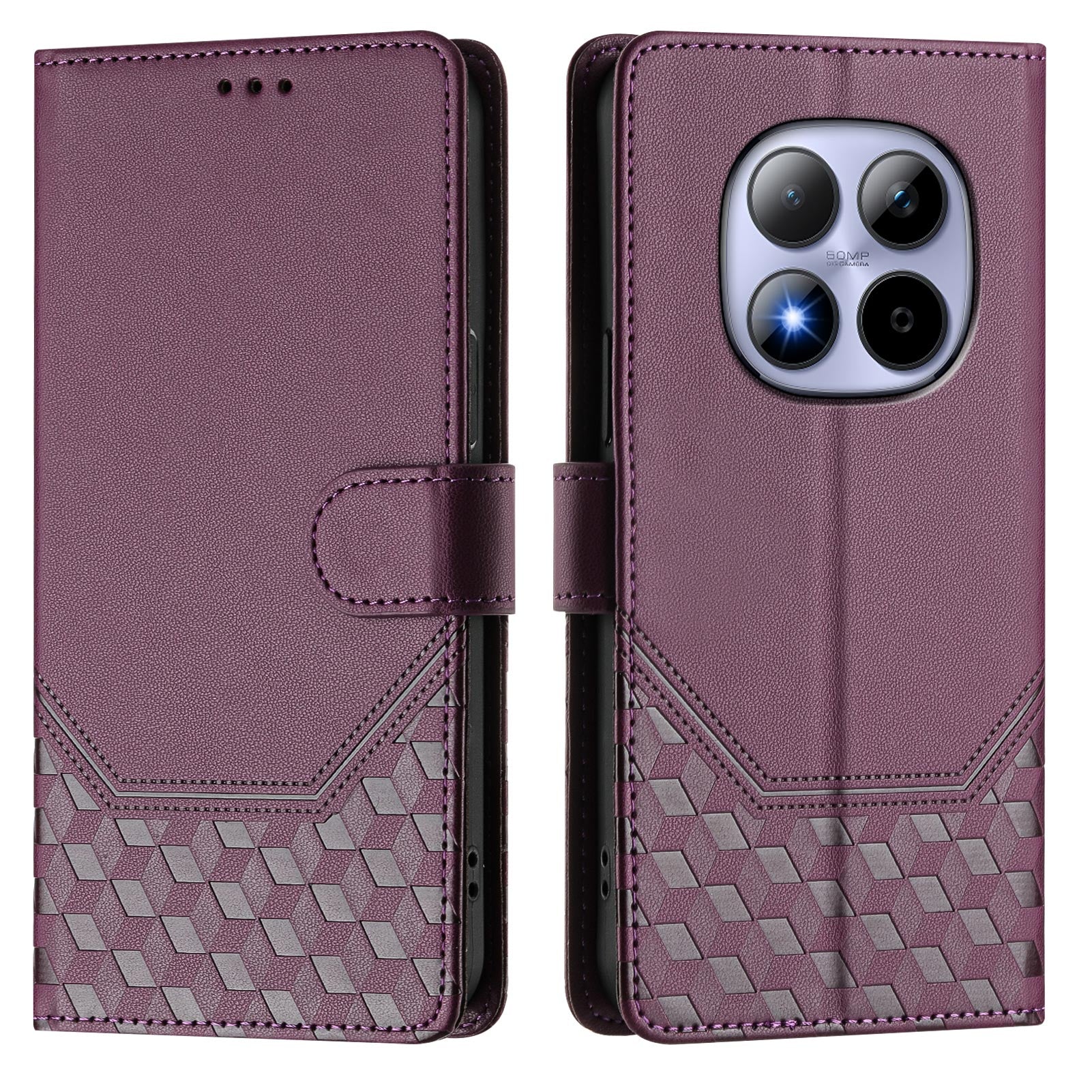 For Xiaomi Redmi Note 15 Pro 5G (Global) Case Imprinted Honeycomb RFID Blocking Leather Phone Cover with Strap - Dark Purple