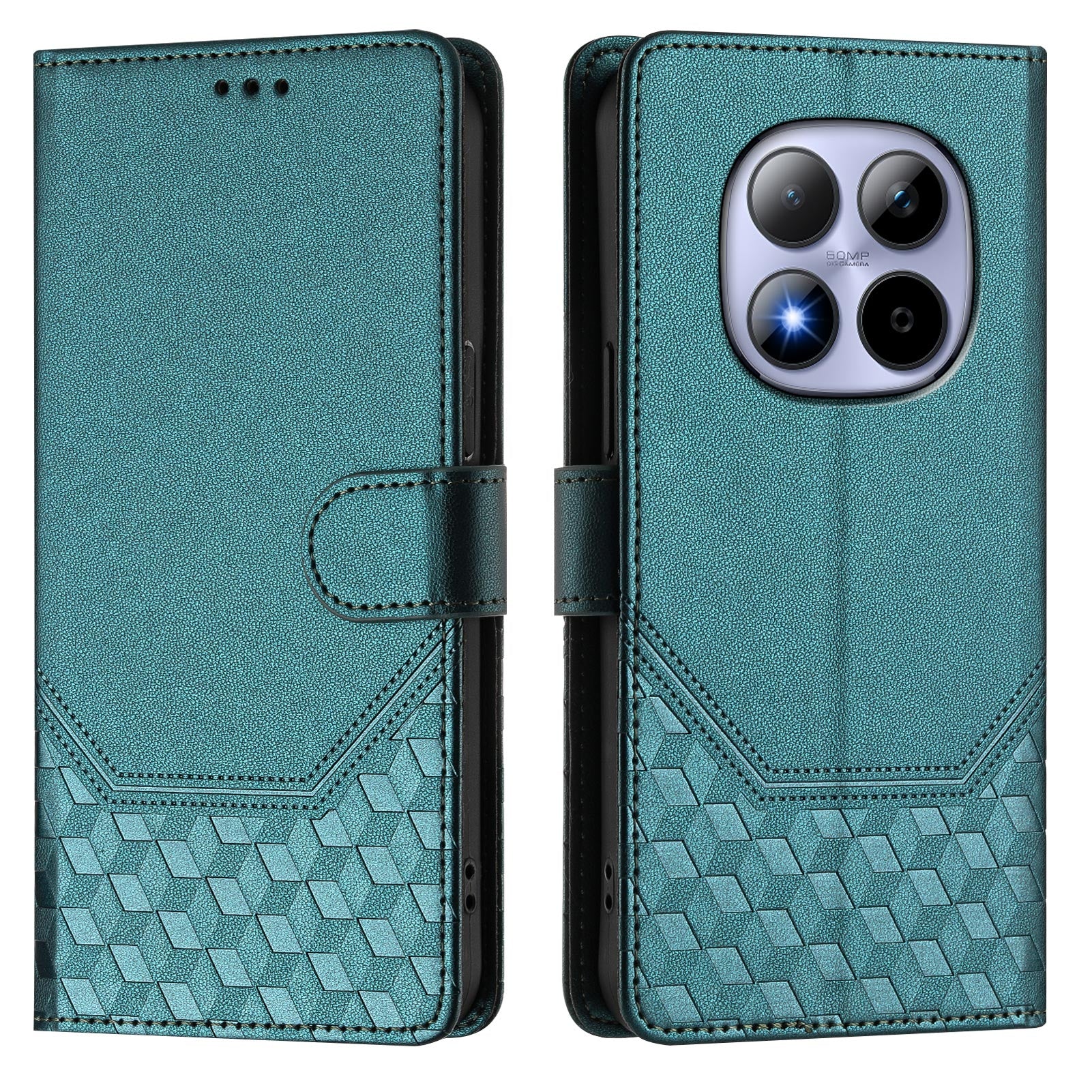 For Xiaomi Redmi Note 15 Pro 5G (Global) Case Imprinted Honeycomb RFID Blocking Leather Phone Cover with Strap - Green