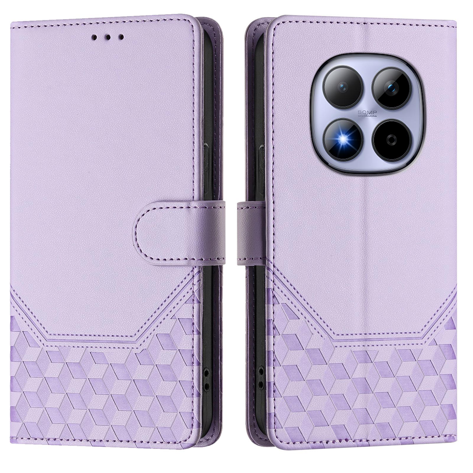 For Xiaomi Redmi Note 15 Pro 5G (Global) Case Imprinted Honeycomb RFID Blocking Leather Phone Cover with Strap - Light Purple