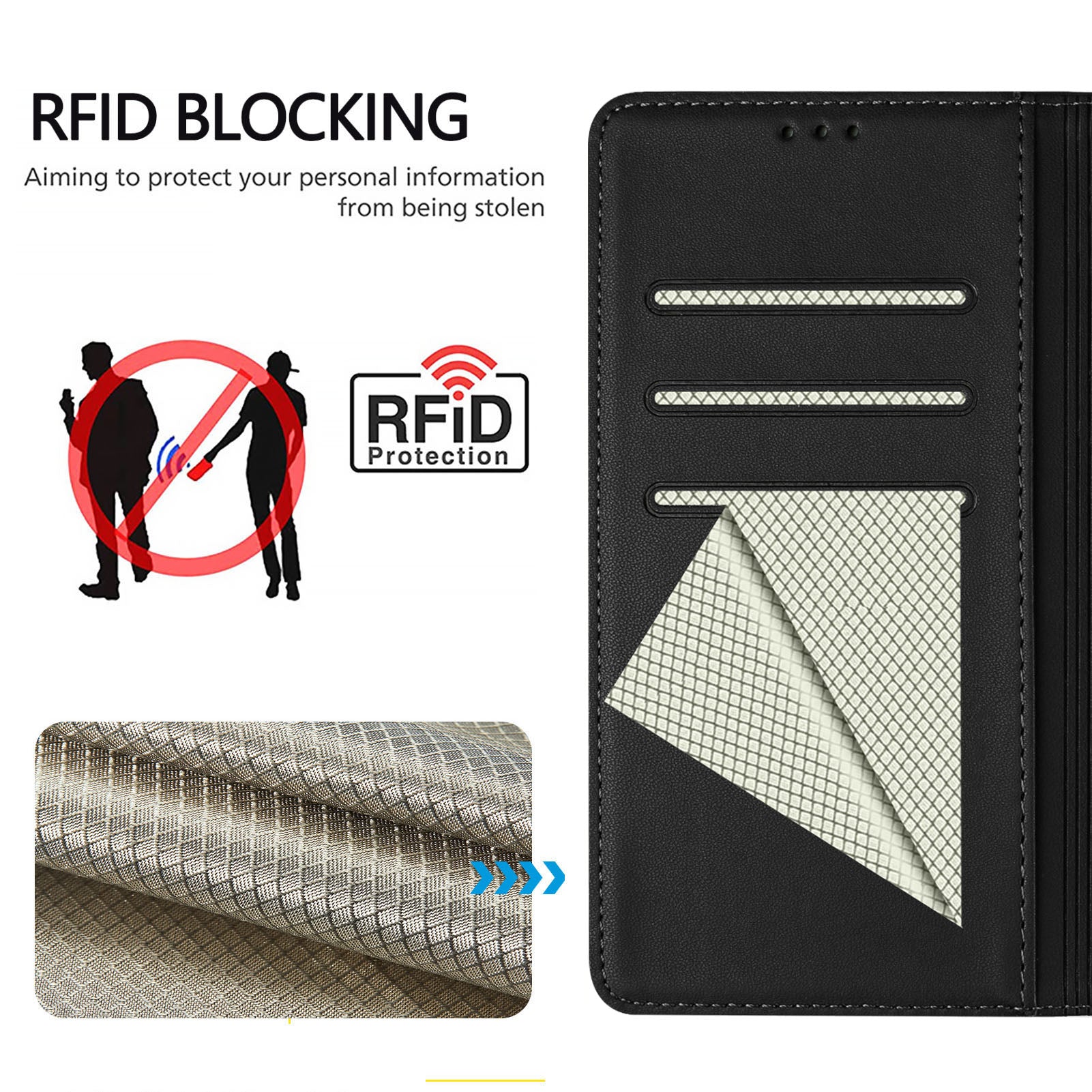 For Xiaomi Poco M8 Pro 5G / Redmi Note 15 Pro+ 5G (Global) Case Imprinted Honeycomb RFID Blocking Leather Phone Cover with Strap - Black