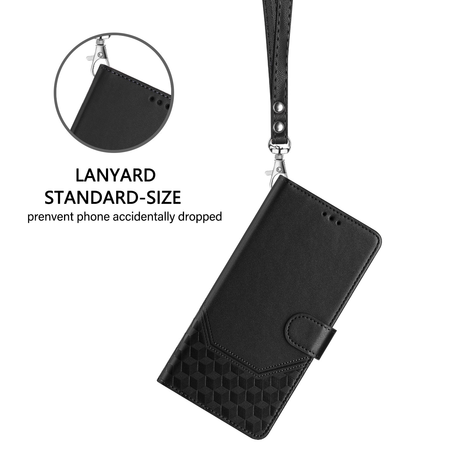 For Xiaomi Poco M8 Pro 5G / Redmi Note 15 Pro+ 5G (Global) Case Imprinted Honeycomb RFID Blocking Leather Phone Cover with Strap - Black