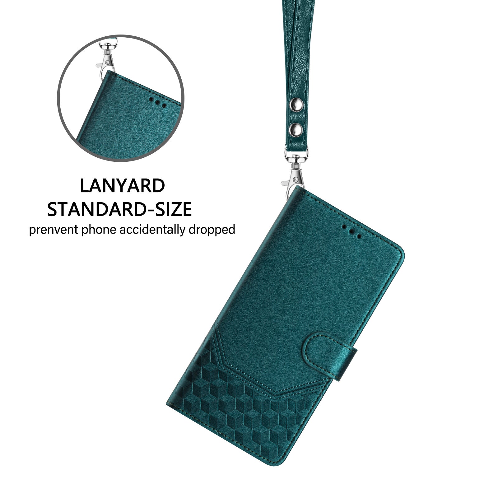 For Xiaomi Poco M8 Pro 5G / Redmi Note 15 Pro+ 5G (Global) Case Imprinted Honeycomb RFID Blocking Leather Phone Cover with Strap - Green