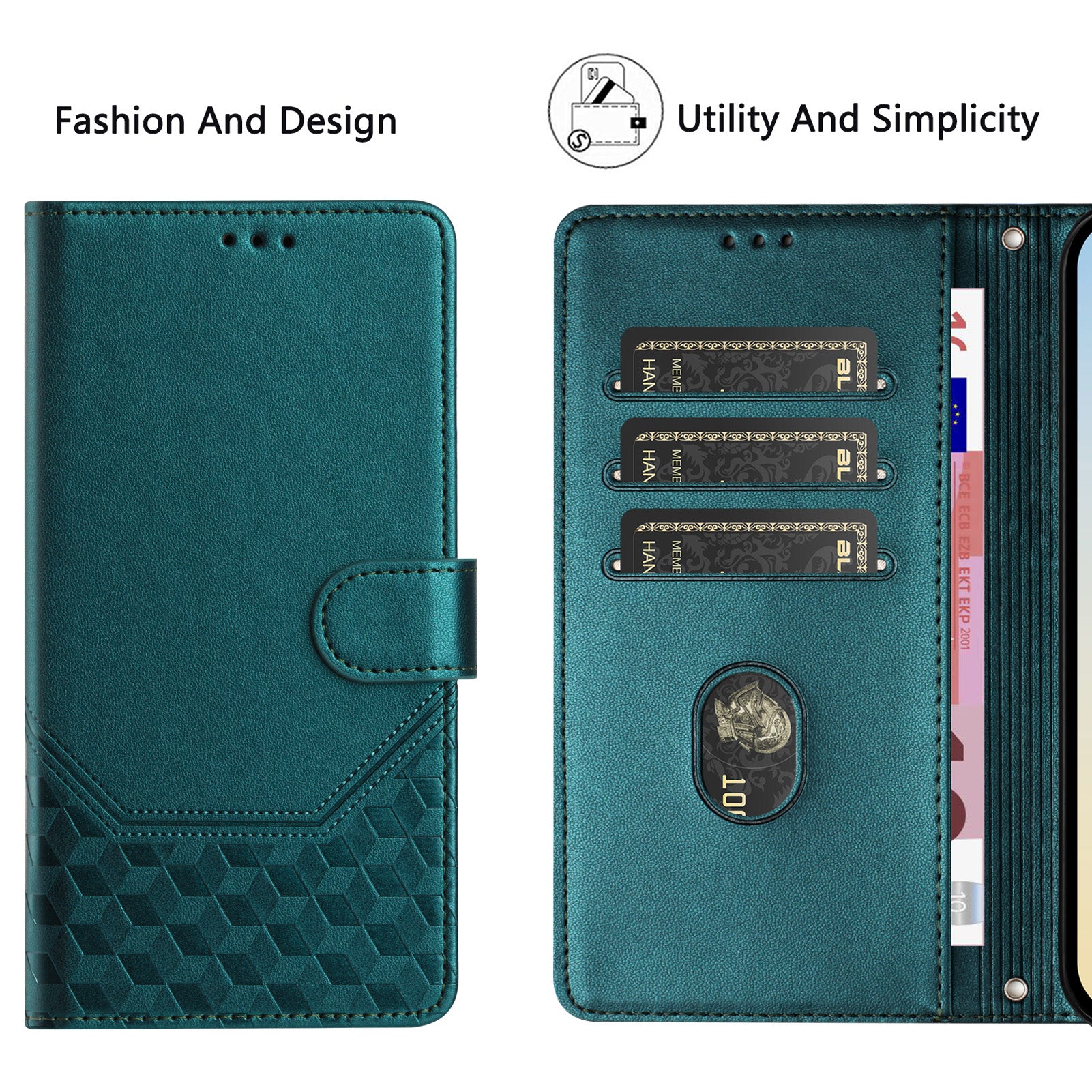 For Xiaomi Poco M8 Pro 5G / Redmi Note 15 Pro+ 5G (Global) Case Imprinted Honeycomb RFID Blocking Leather Phone Cover with Strap - Green