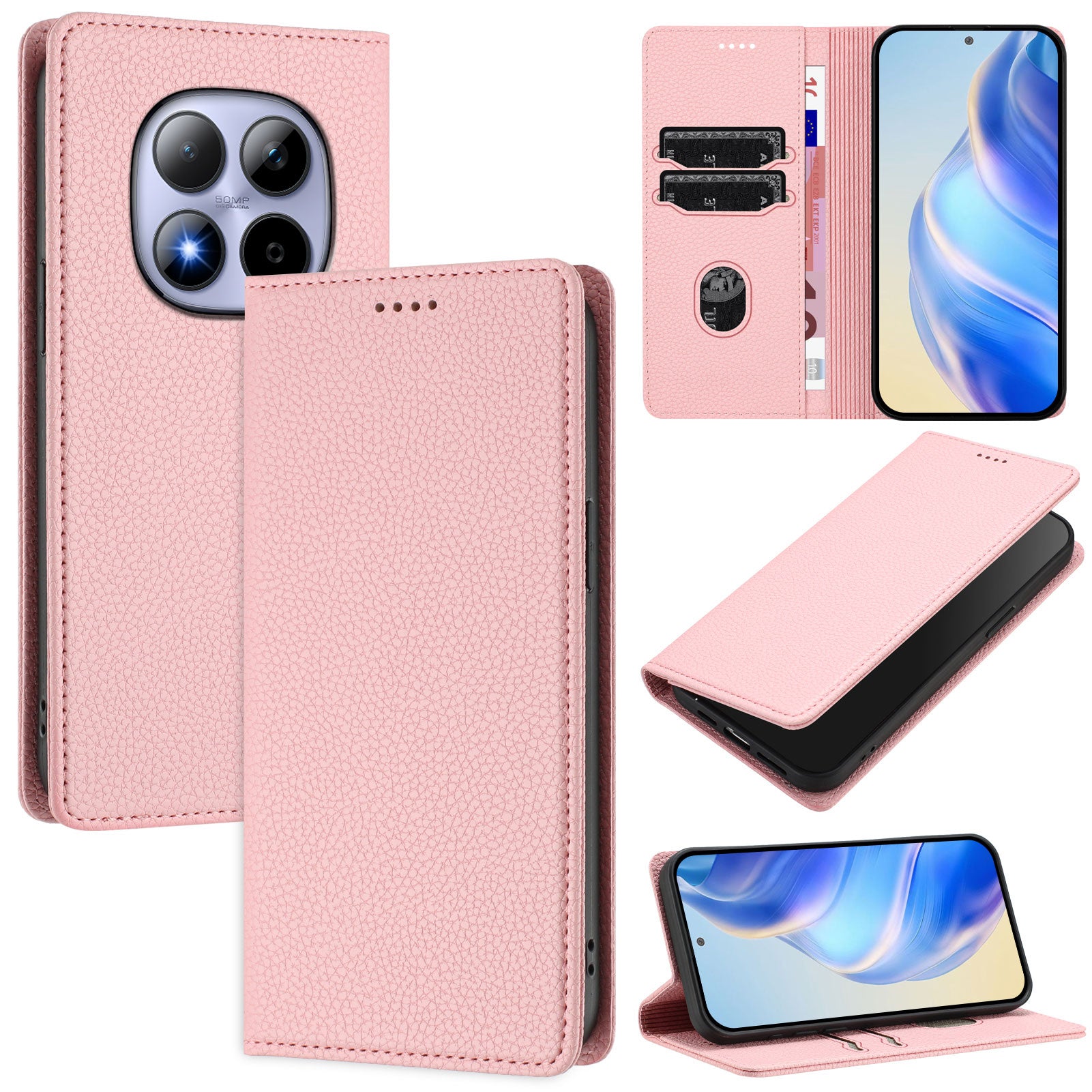 For Xiaomi Redmi Note 15 Pro 5G (Global) Wallet Case RFID Blocking Litchi Texture Leather Mobile Cover - Pink