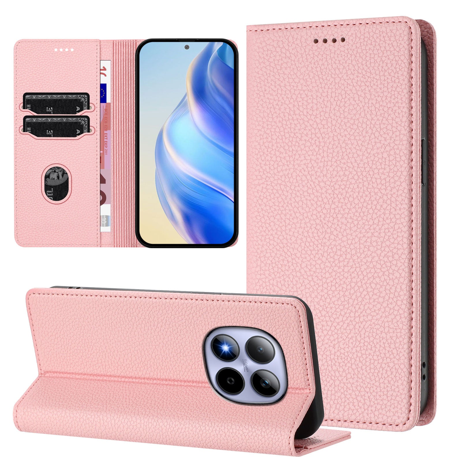 For Xiaomi Redmi Note 15 Pro 5G (Global) Wallet Case RFID Blocking Litchi Texture Leather Mobile Cover - Pink