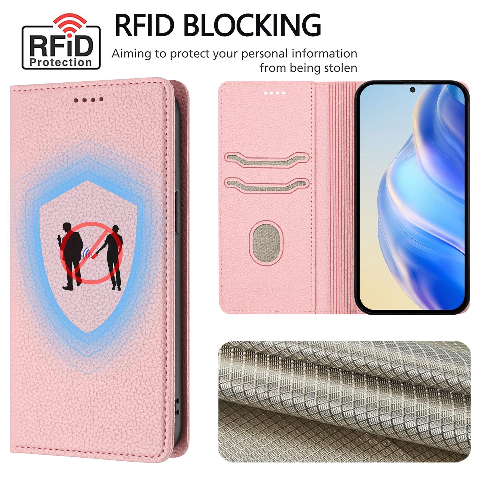 For Xiaomi Redmi Note 15 Pro 5G (Global) Wallet Case RFID Blocking Litchi Texture Leather Mobile Cover - Pink