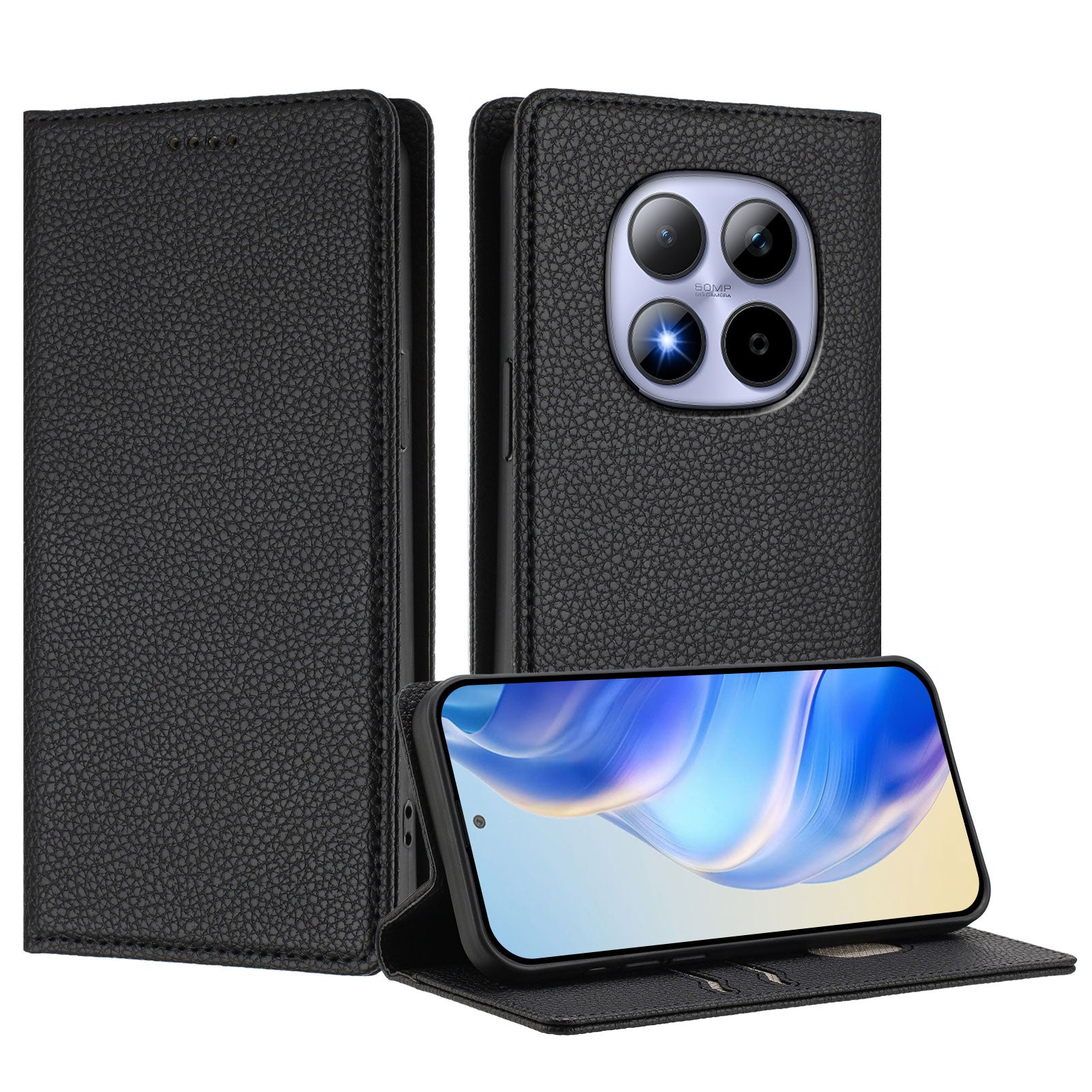 For Xiaomi Redmi Note 15 Pro 5G (Global) Wallet Case RFID Blocking Litchi Texture Leather Mobile Cover - Black
