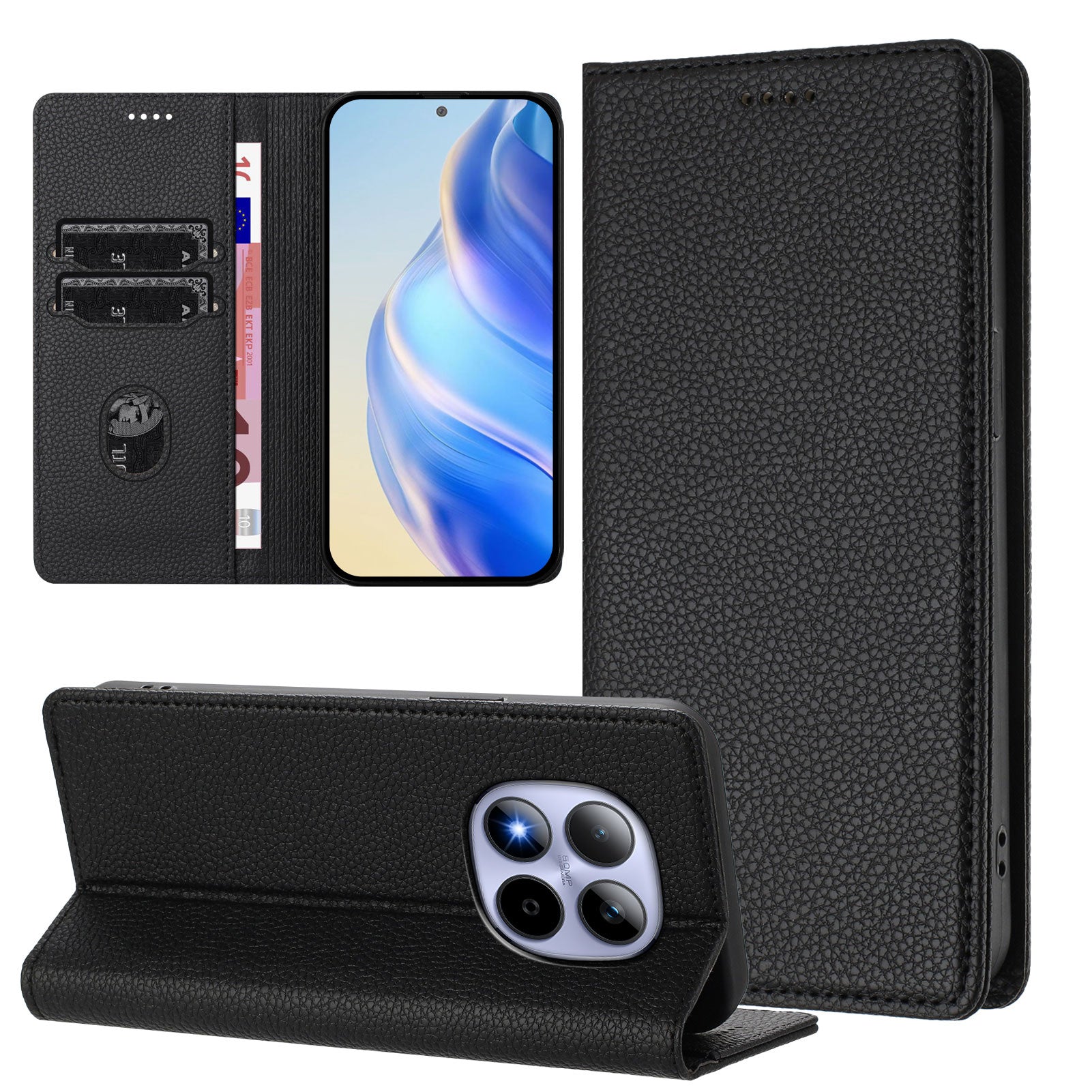 For Xiaomi Redmi Note 15 Pro 5G (Global) Wallet Case RFID Blocking Litchi Texture Leather Mobile Cover - Black