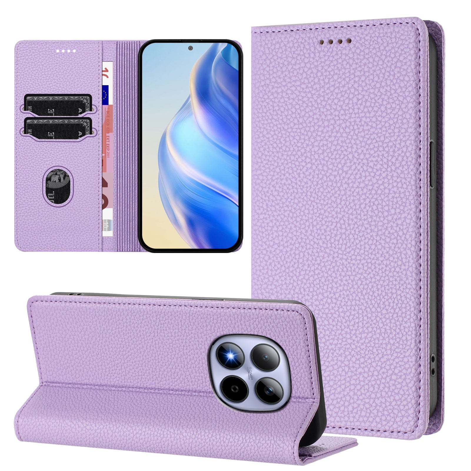 For Xiaomi Redmi Note 15 Pro 5G (Global) Wallet Case RFID Blocking Litchi Texture Leather Mobile Cover - Light Purple