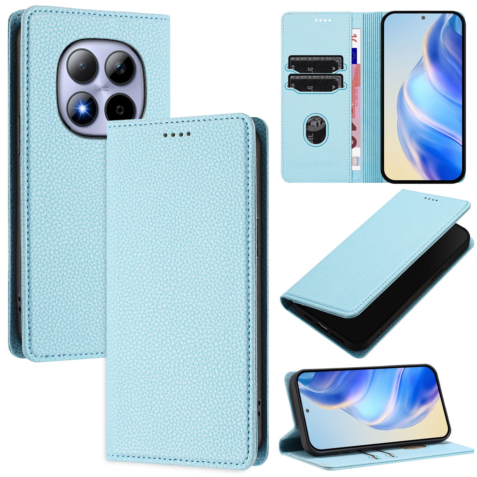 For Xiaomi Redmi Note 15 Pro 5G (Global) Wallet Case RFID Blocking Litchi Texture Leather Mobile Cover - Baby Blue