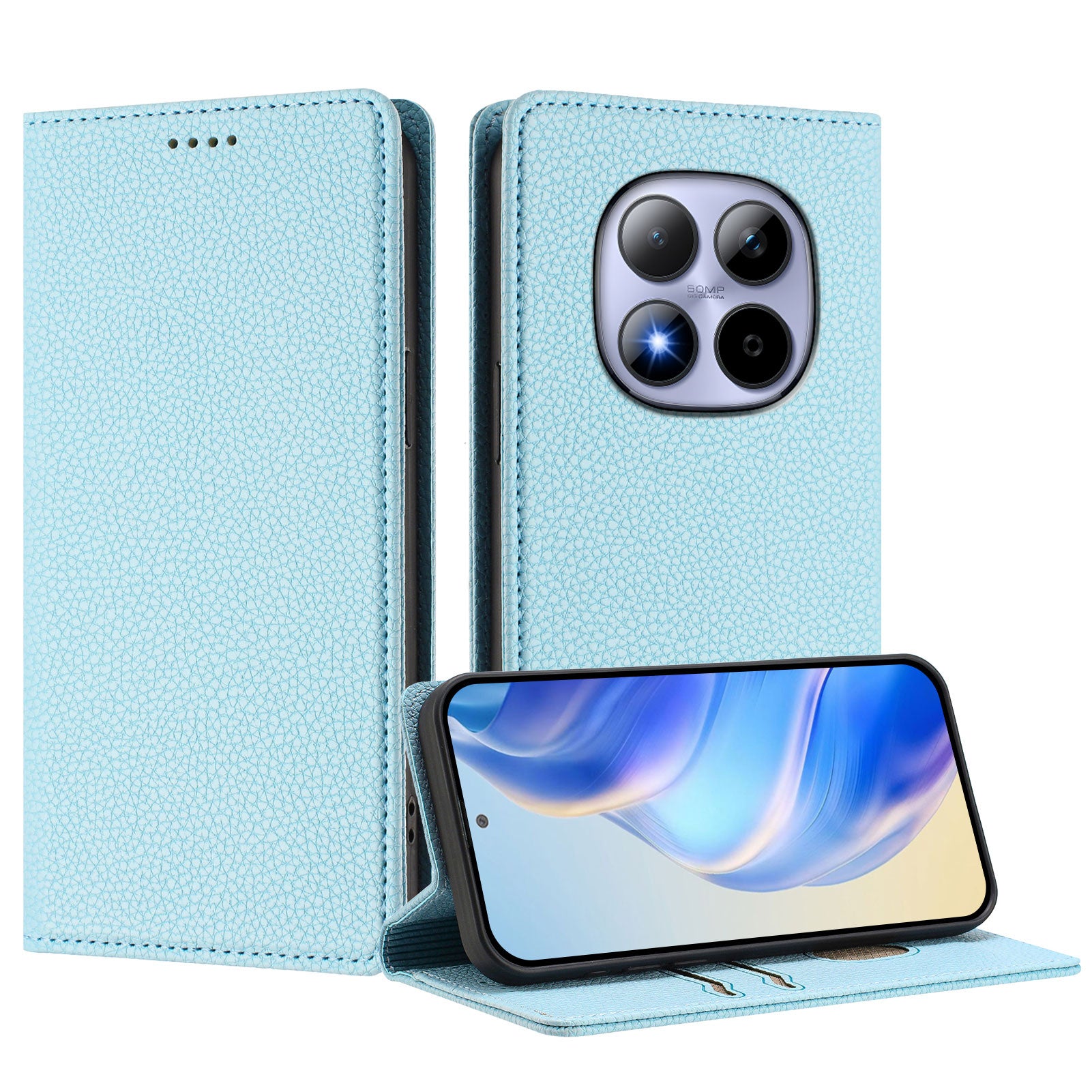 For Xiaomi Redmi Note 15 Pro 5G (Global) Wallet Case RFID Blocking Litchi Texture Leather Mobile Cover - Baby Blue