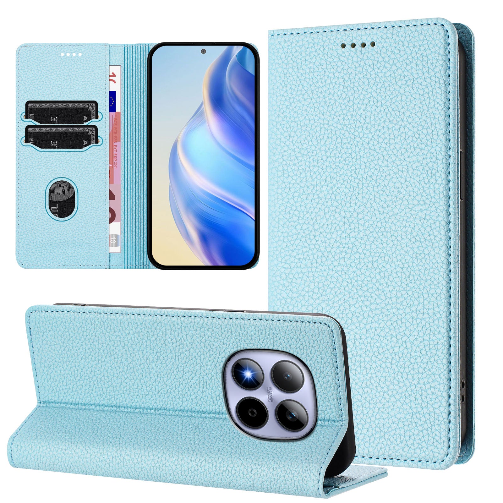 For Xiaomi Redmi Note 15 Pro 5G (Global) Wallet Case RFID Blocking Litchi Texture Leather Mobile Cover - Baby Blue