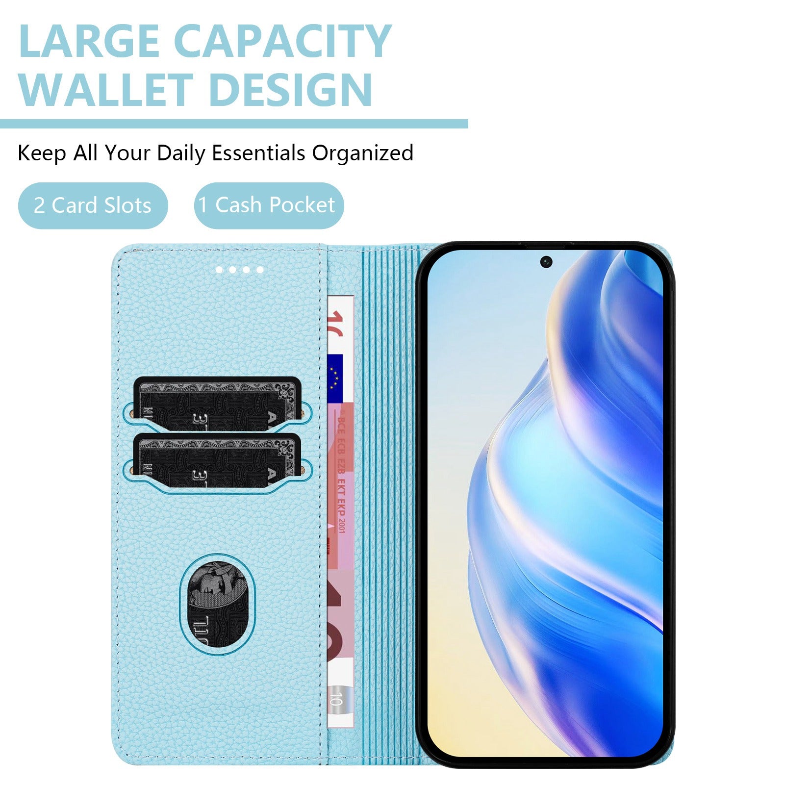 For Xiaomi Redmi Note 15 Pro 5G (Global) Wallet Case RFID Blocking Litchi Texture Leather Mobile Cover - Baby Blue
