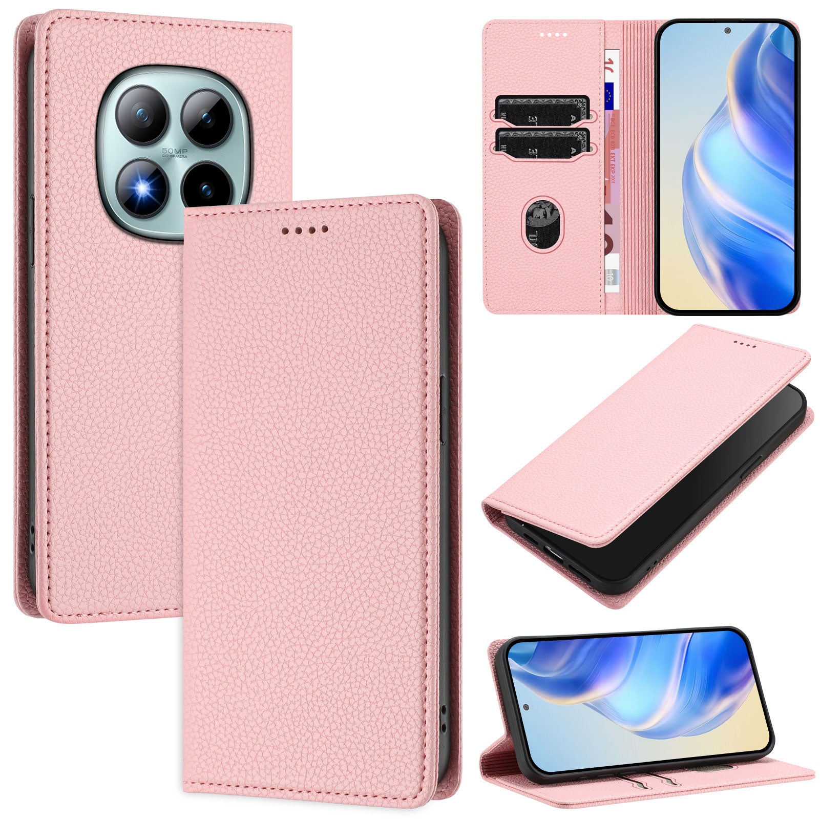 For Xiaomi Poco M8 Pro 5G / Redmi Note 15 Pro+ 5G (Global) Wallet Case RFID Blocking Litchi Texture Leather Mobile Cover - Pink