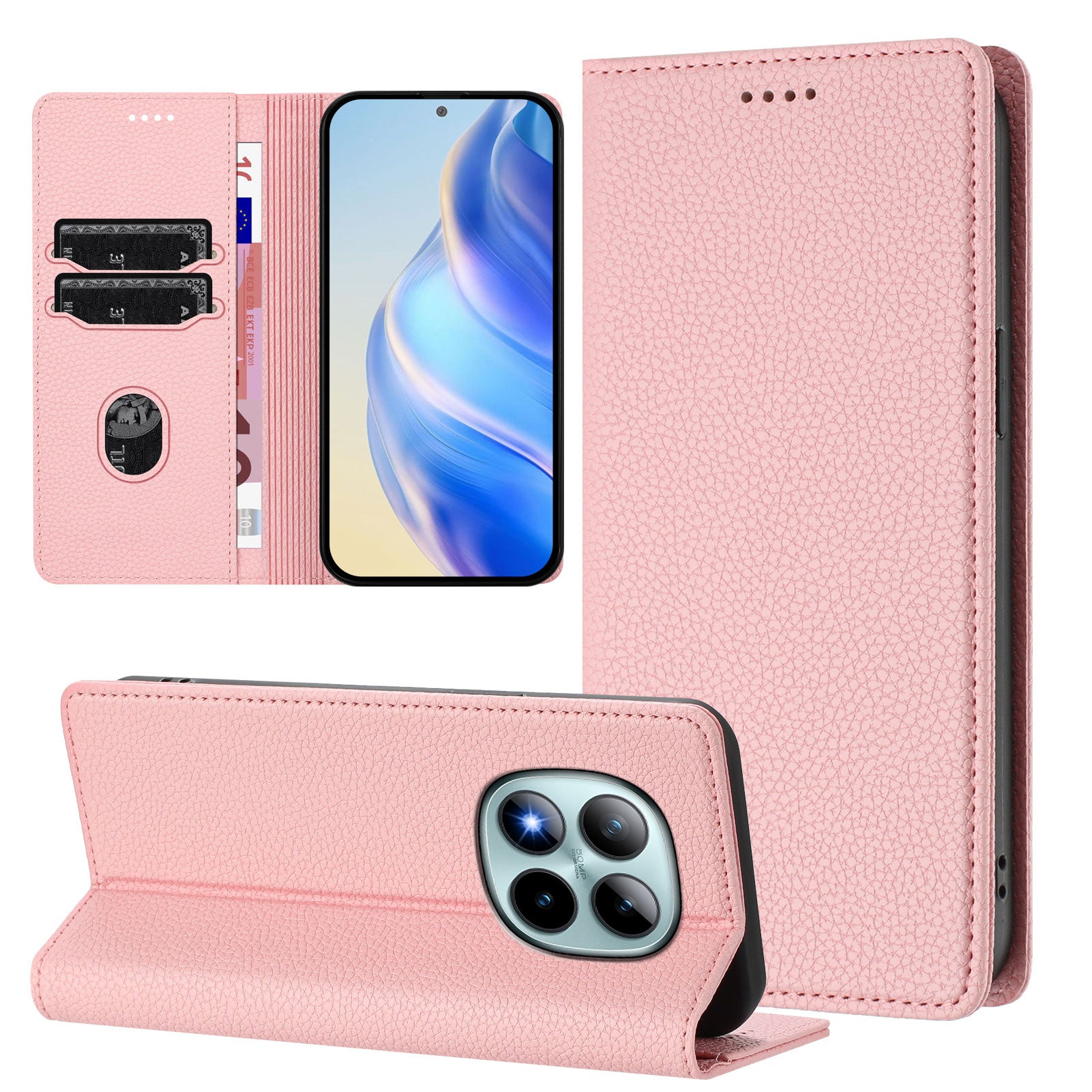 For Xiaomi Poco M8 Pro 5G / Redmi Note 15 Pro+ 5G (Global) Wallet Case RFID Blocking Litchi Texture Leather Mobile Cover - Pink